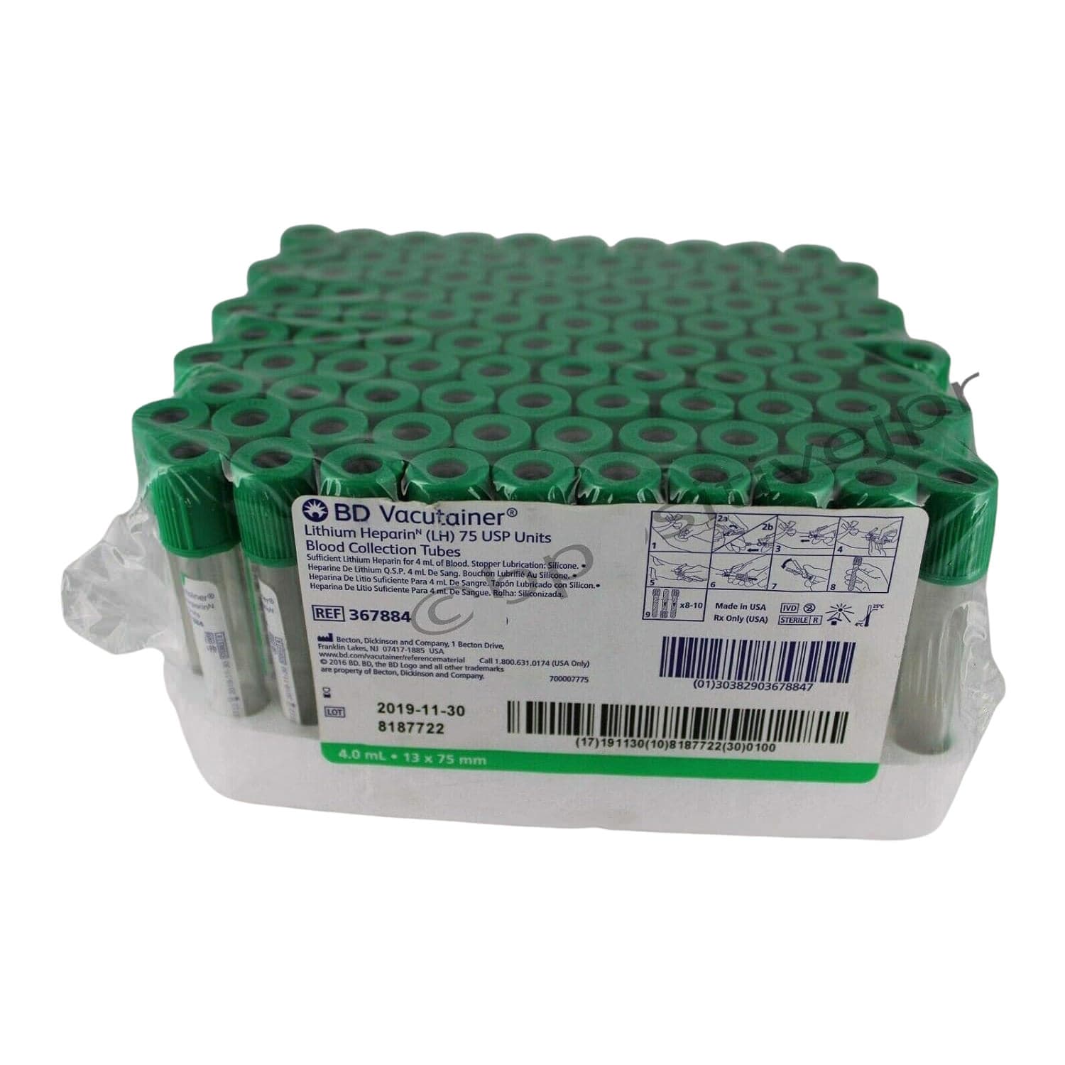 BD Vacutainer Lithium Heparin Tubes, 13 x 75 mm, 4 mL - Box of 100 - Image 1
