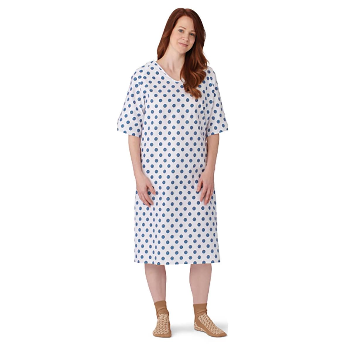 Medline Cotton/Poly Blend Patient Gown with Angle Back and Side Ties, One Size Fits Most - 1 Dozen