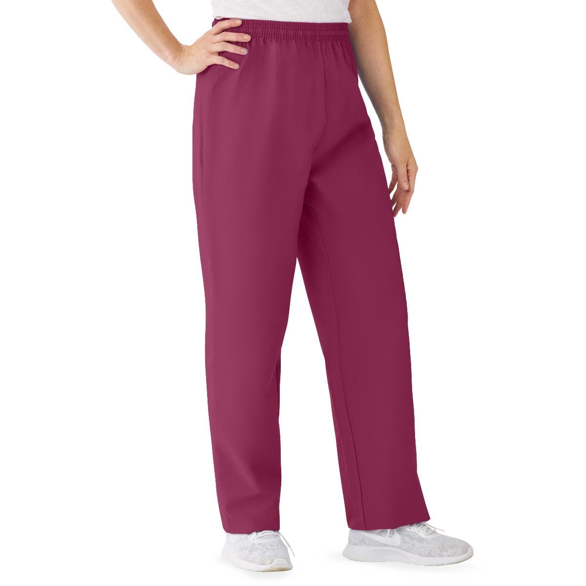 Medline Angelstat Women's Elastic Drawstring Waist Scrub Pants, Raspberry, Medium - Image 1