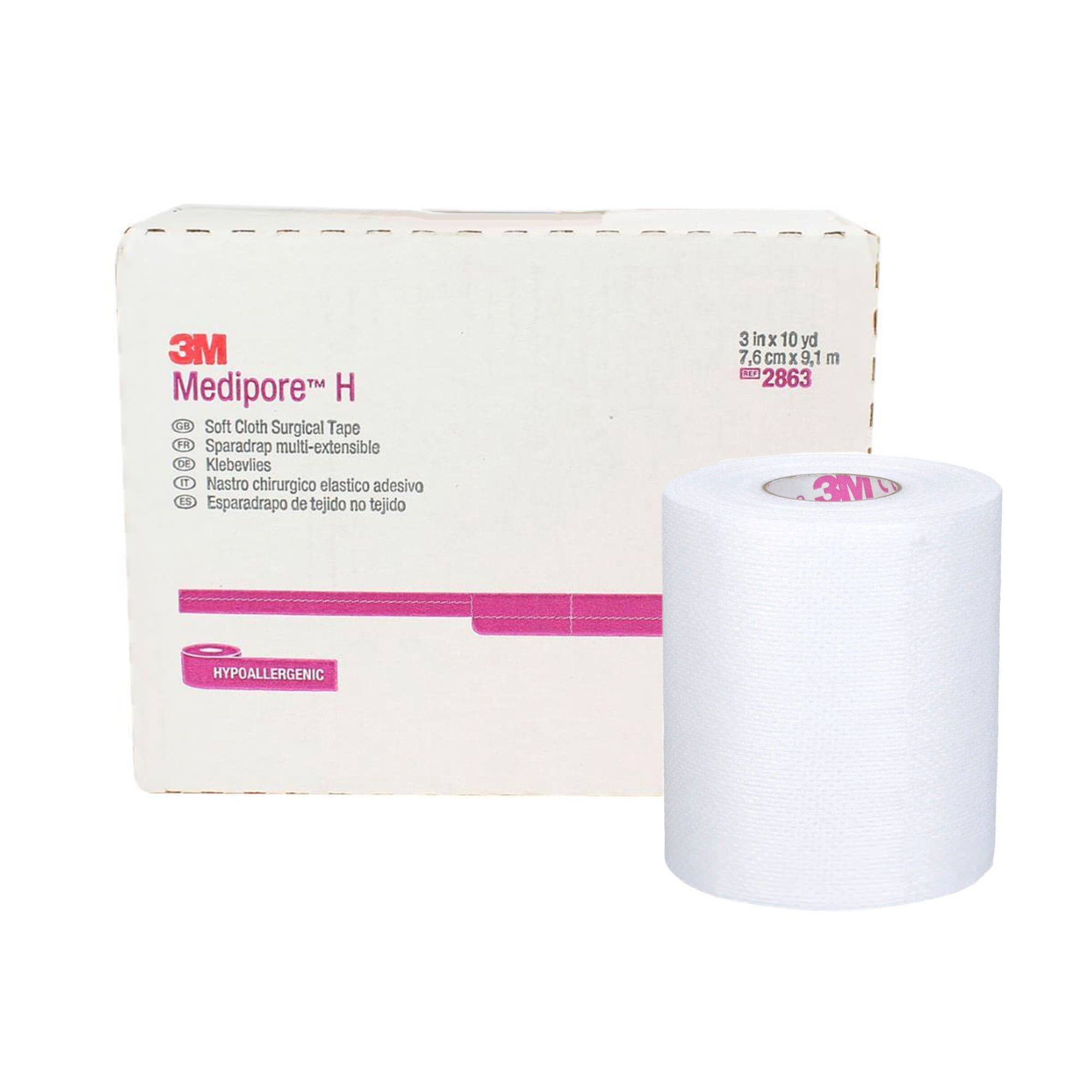 3M Medipore H Hypoallergenic Soft Cloth Surgical Tape, White, 3 Inch x 10 Yards - Each - Image 1