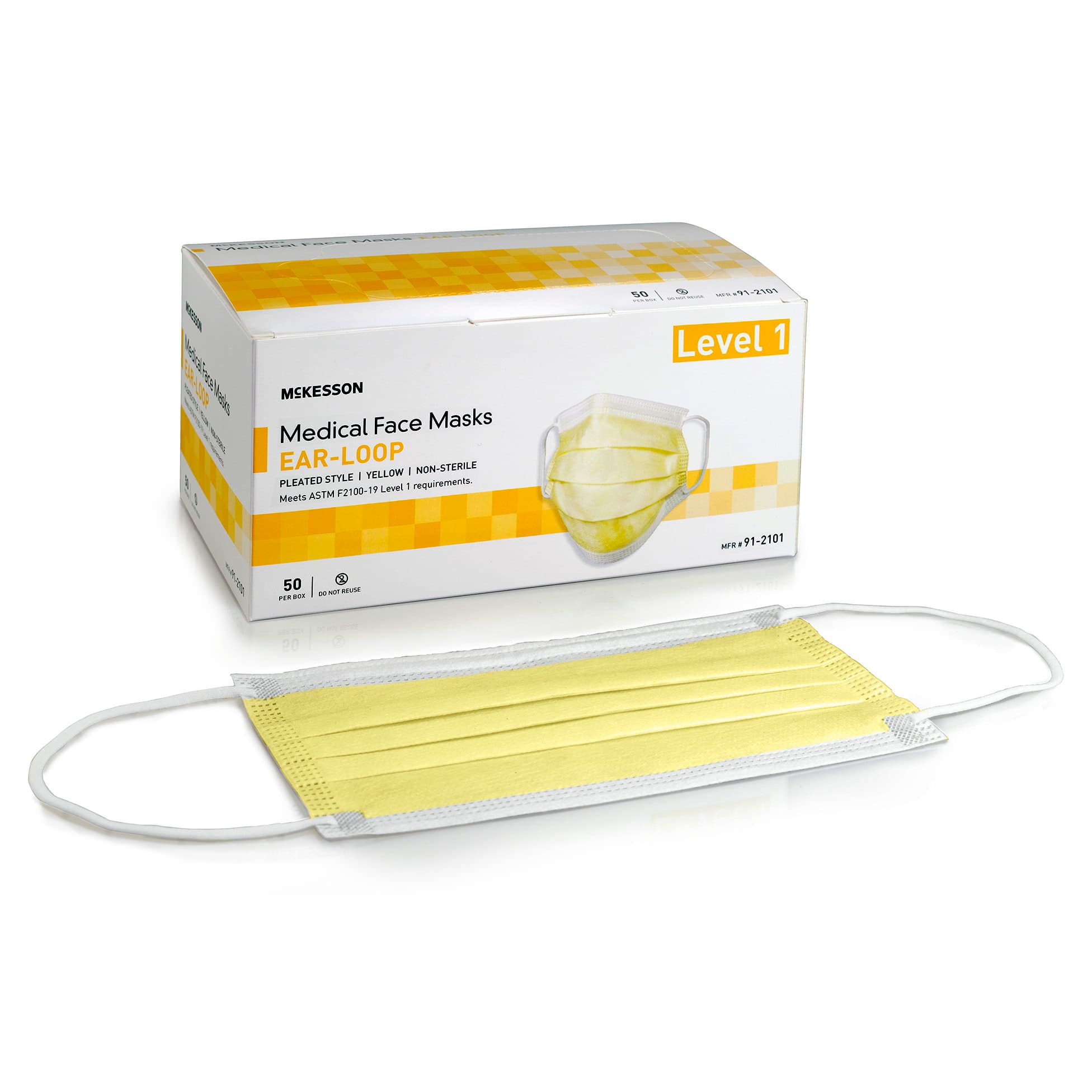 McKesson ASTM Level 1 Earloop Procedure Mask, Yellow - Case of 500 - Image 1