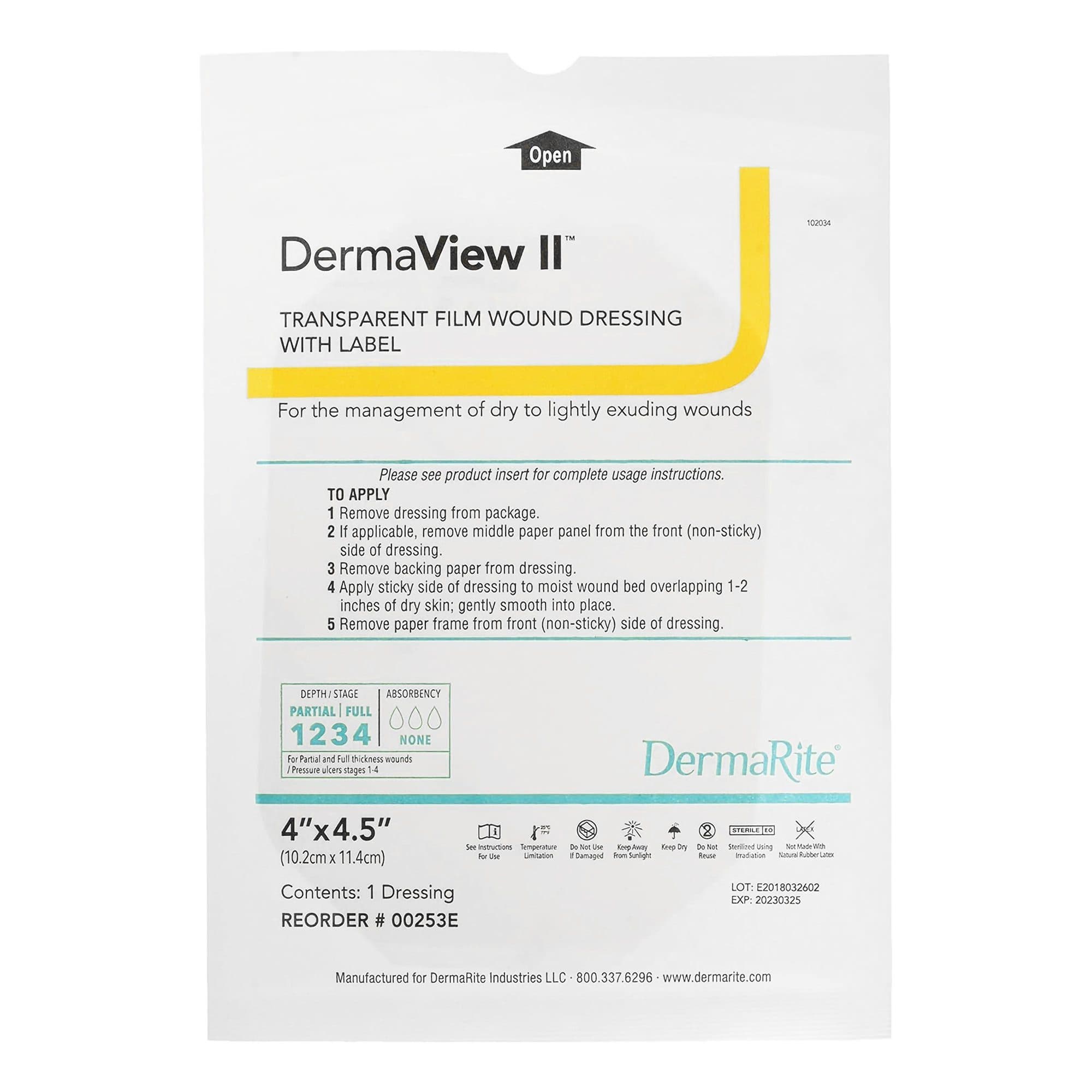 DermaView II Transparent Adhesive Film Wound Dressing With Label, 4 x 4.5 Inch - Each - Image 1