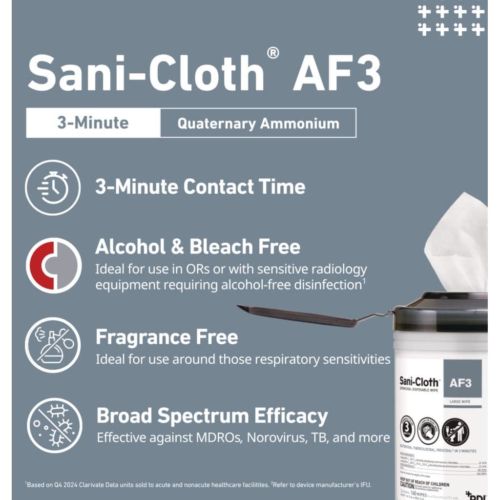 PDI Sani-Cloth AF3 Germicidal Disposable Wipes Large Canister, 6" x 6-3/4" - Image 2