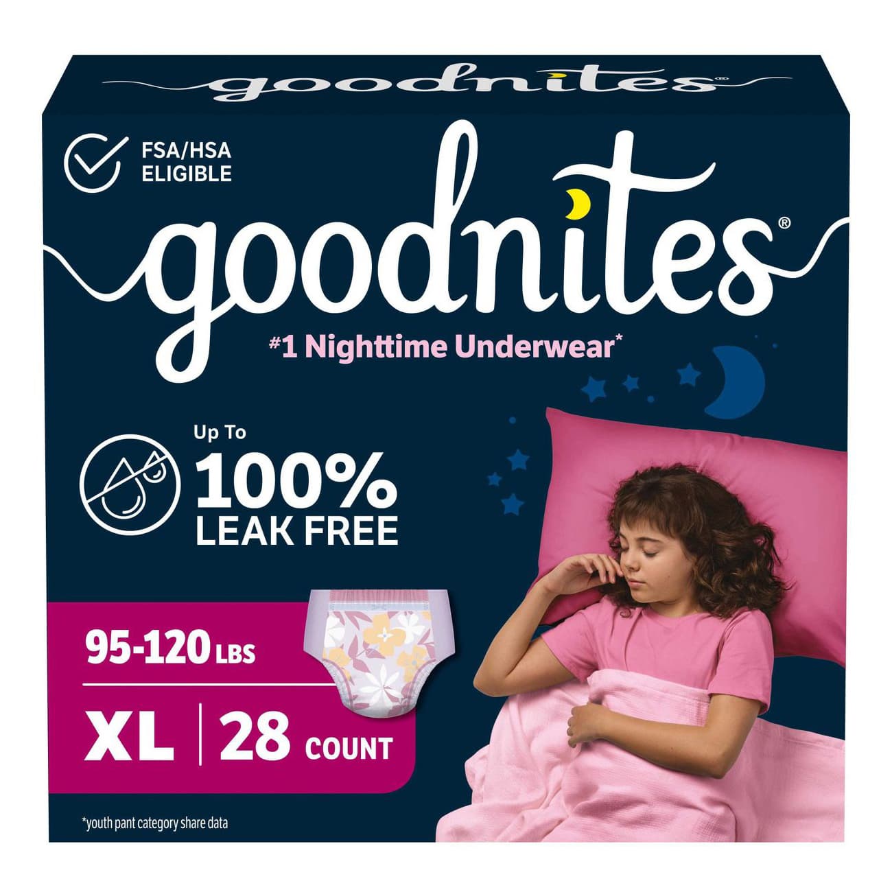Goodnites Nighttime Bedwetting Underwear, Girls - Box of 28 - Image 1