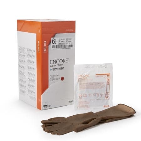 ENCORE Latex Micro Surgical Glove Brown Beaded Cuff Micro, Size 6.5 - Case of 200 - Image 1