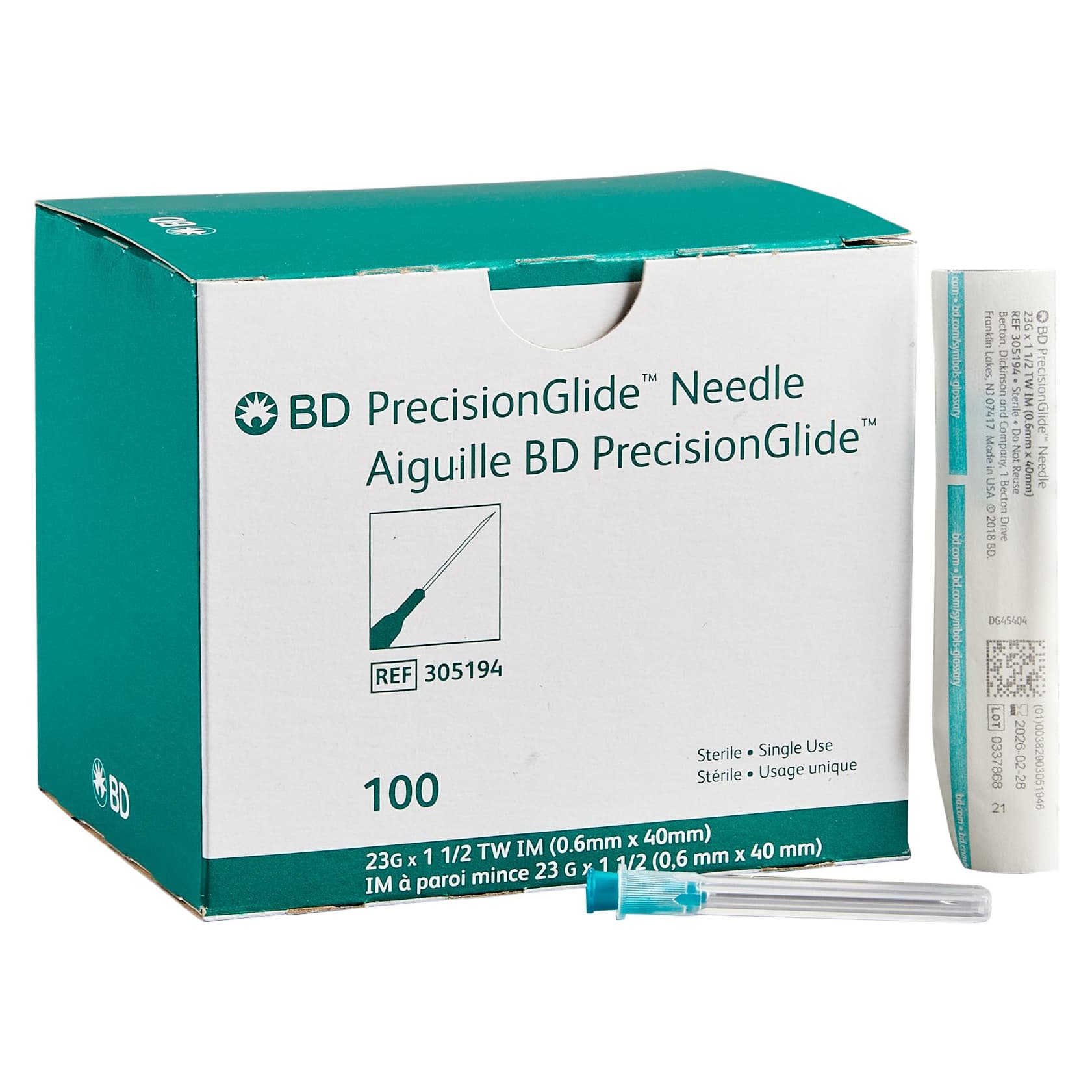 BD Regular Bevel Conventional Hypodermic Needle, 23 Gauge, 1.5 Inch - Box of 100 - Image 1