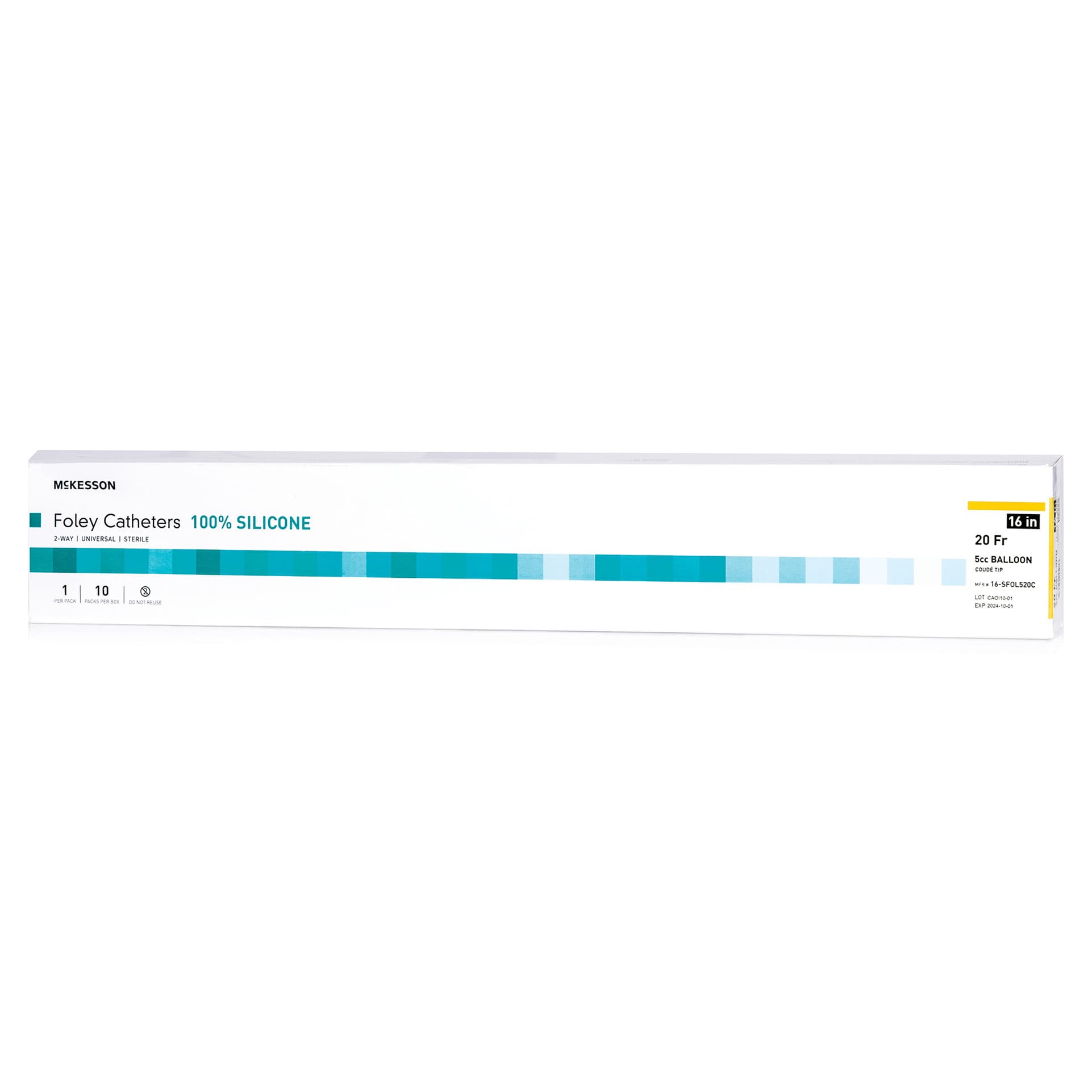McKesson Foley Catheter Sterile 2-Way Silicone, Yellow, 20 Fr, Coude Tip - Case of 200 - Image 1