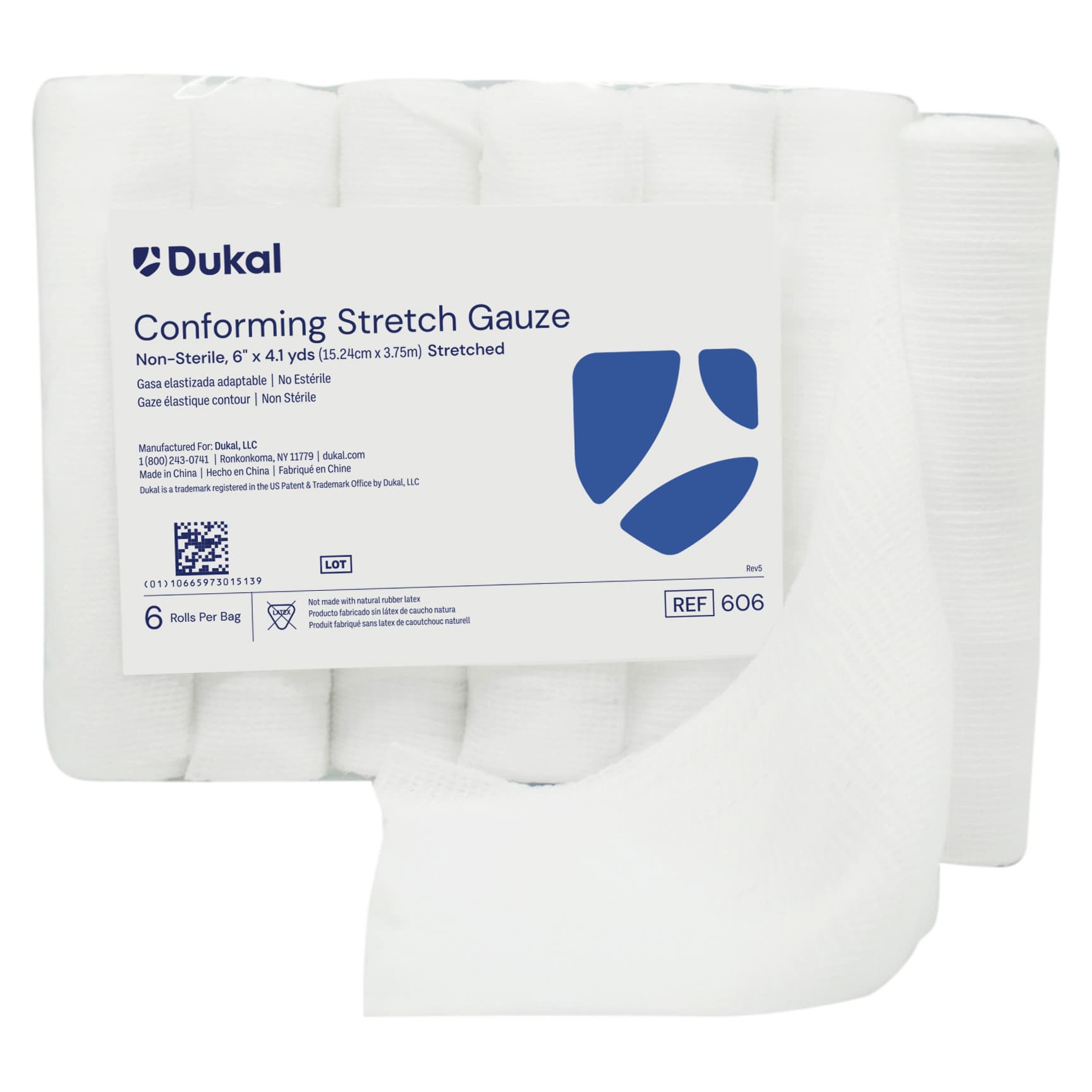 Dukal Conforming Bandage White 6 Inch x 4-1/10 Yard 8-Ply Roll Shape