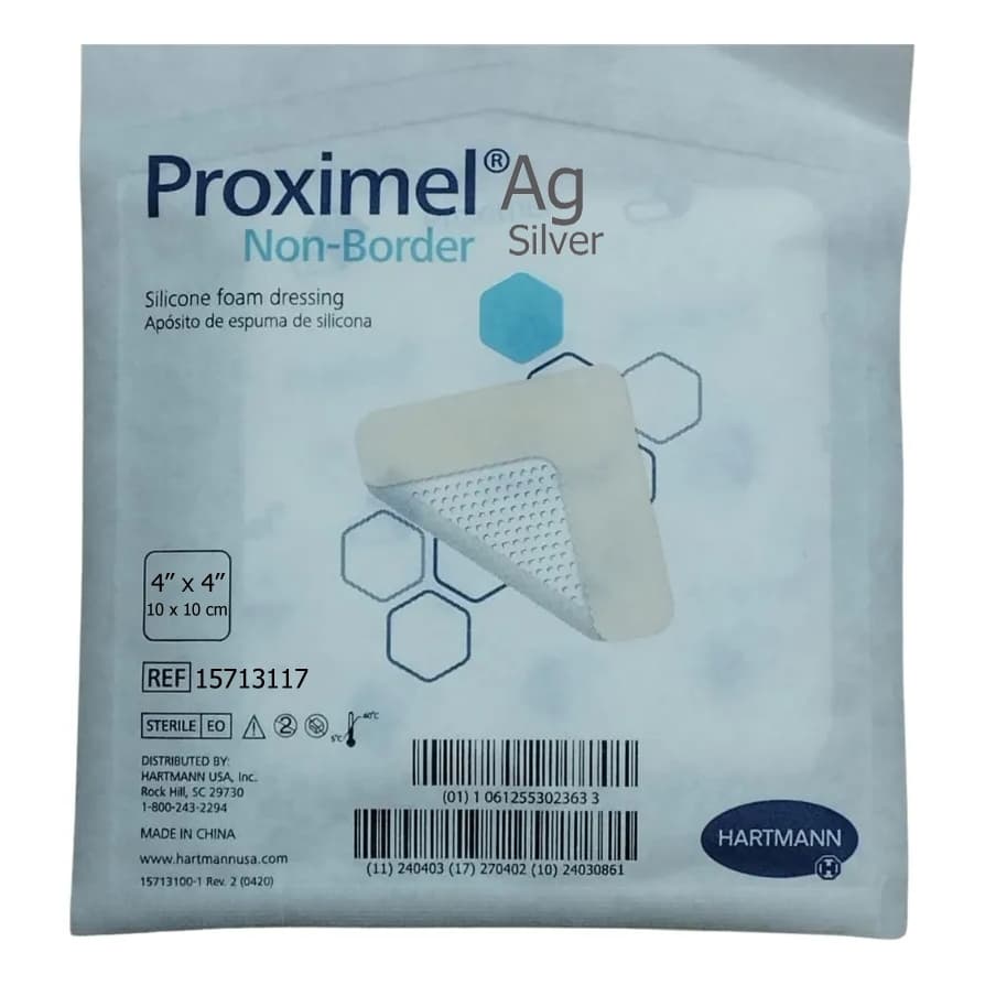 Proximel Ag Silicone Foam Dressing without Border, 4 x 4 Inch - Each - Image 1