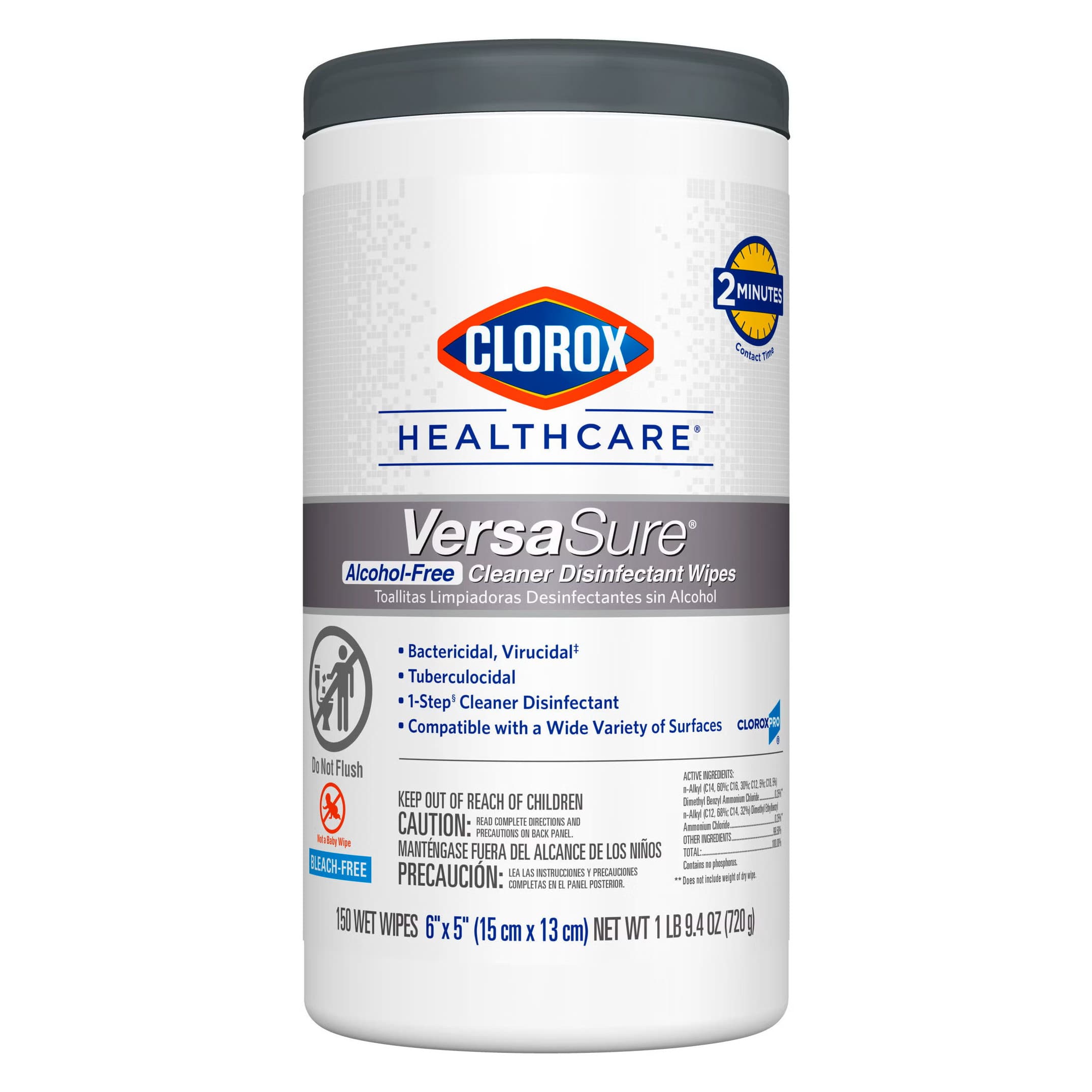 Clorox Healthcare VersaSure Surface Disinfectant Cleaner Wipe, Canister, 5 x 6 Inch - Carton of 150 - Image 1