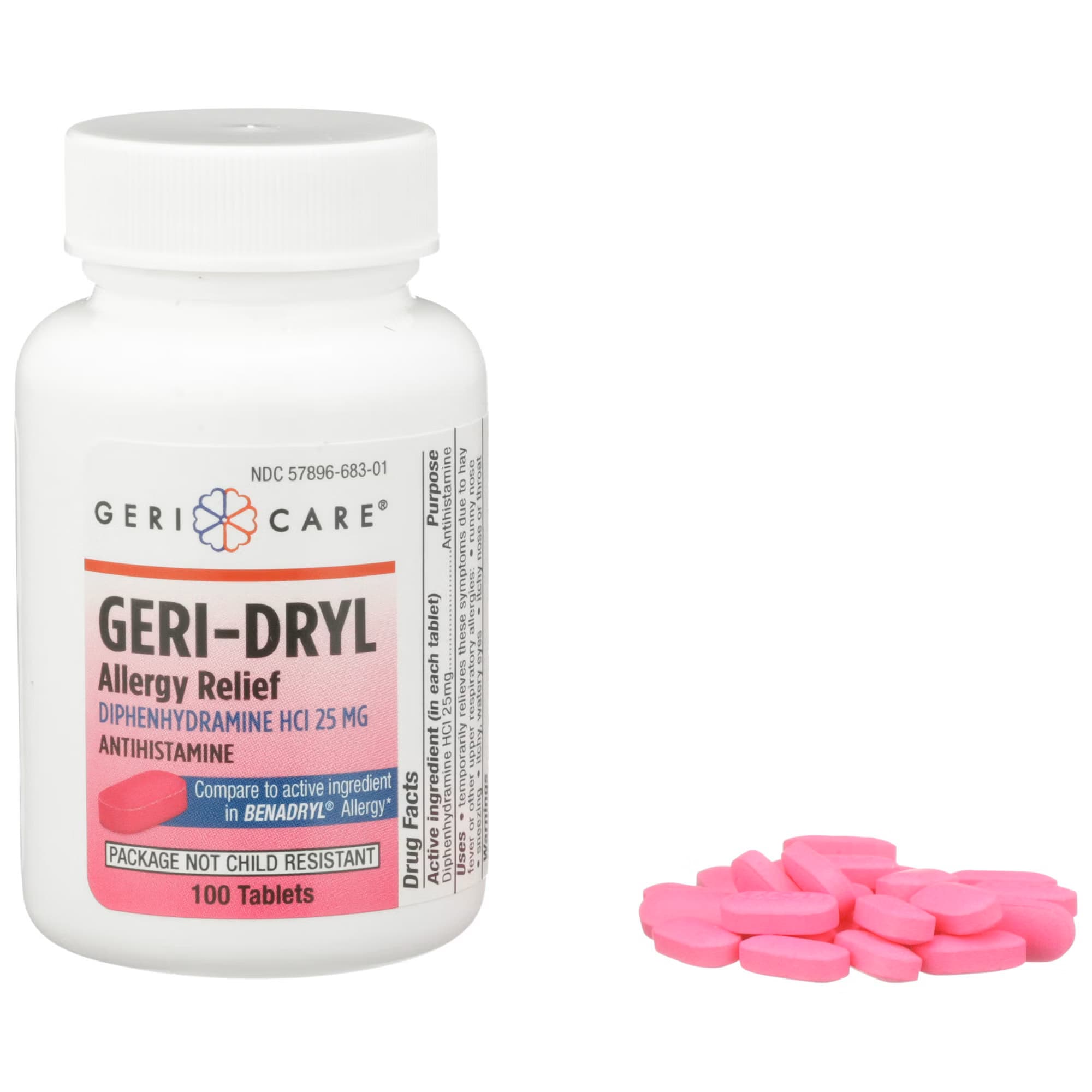 Geri-Dryl Allergy Relief Diphenhydramine HCL Tablet, 25 mg - Case of 1200 - Image 1