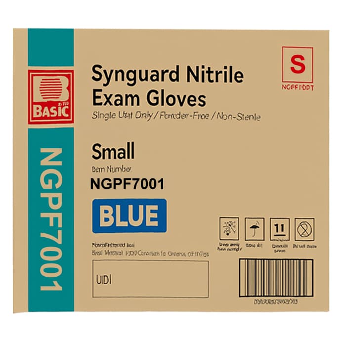 Synguard Nitrile Powder-Free Exam Gloves, Non-Sterile, Small - Case of 1000 - Image 1