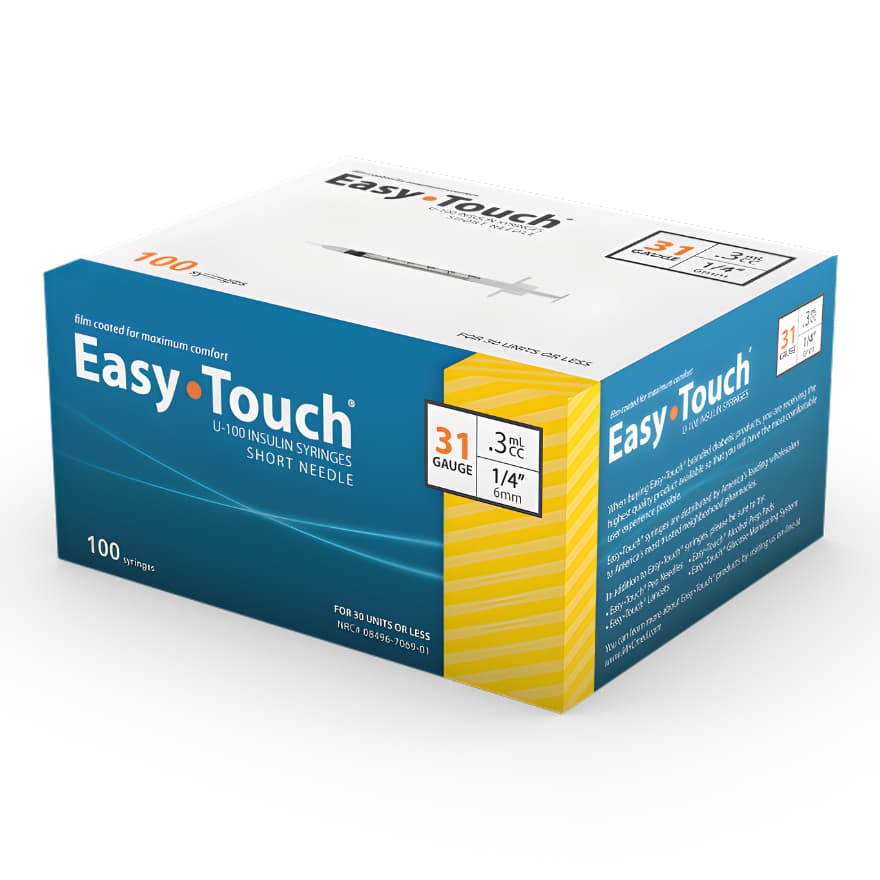 EasyTouch Standard Insulin Syringe with Needle, 1/4 Inch, 31 Gauge, 0.3 mL - Case of 500 - Image 1