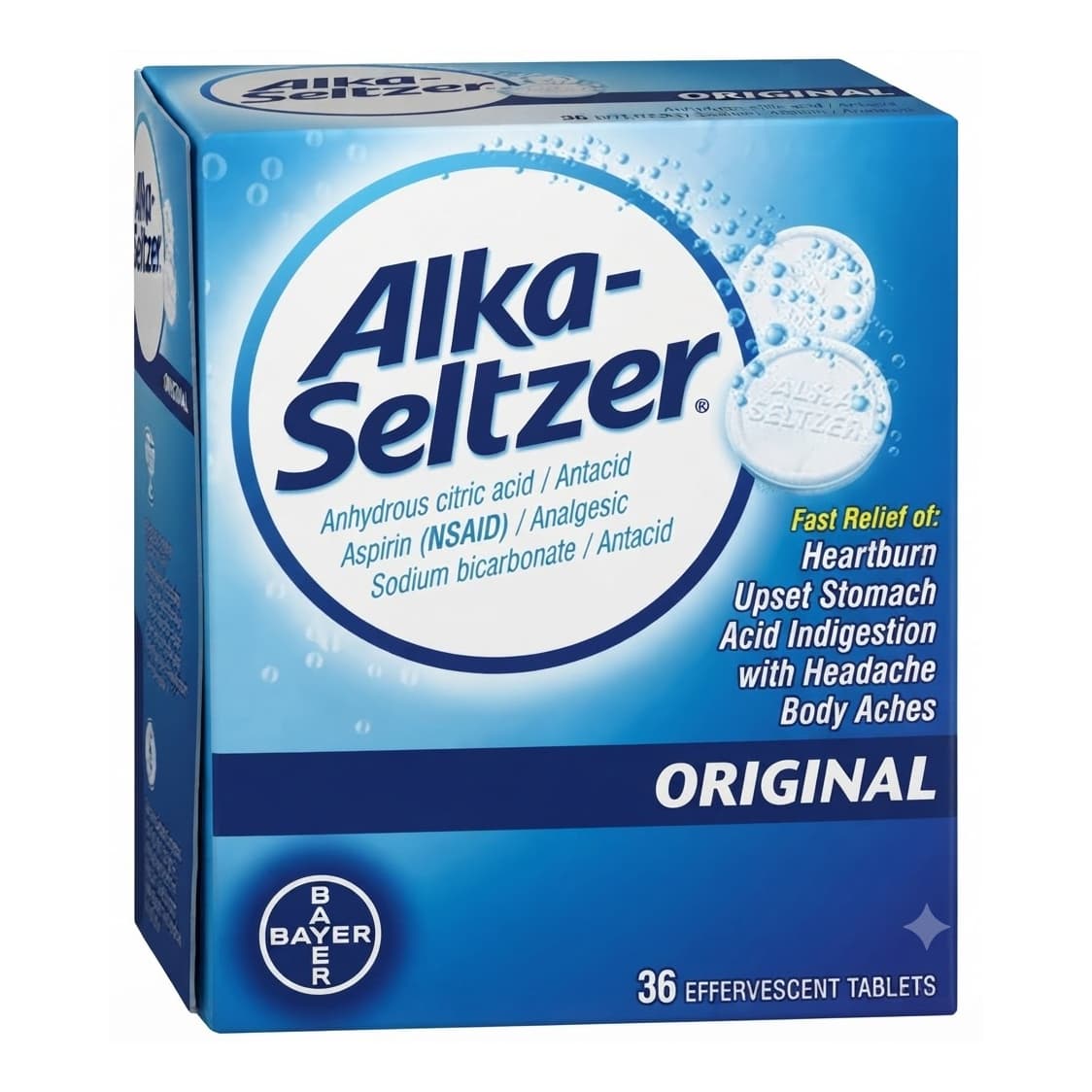 Bayer Alka-Seltzer Original Analgesic Drug, Tablet - Box of 36