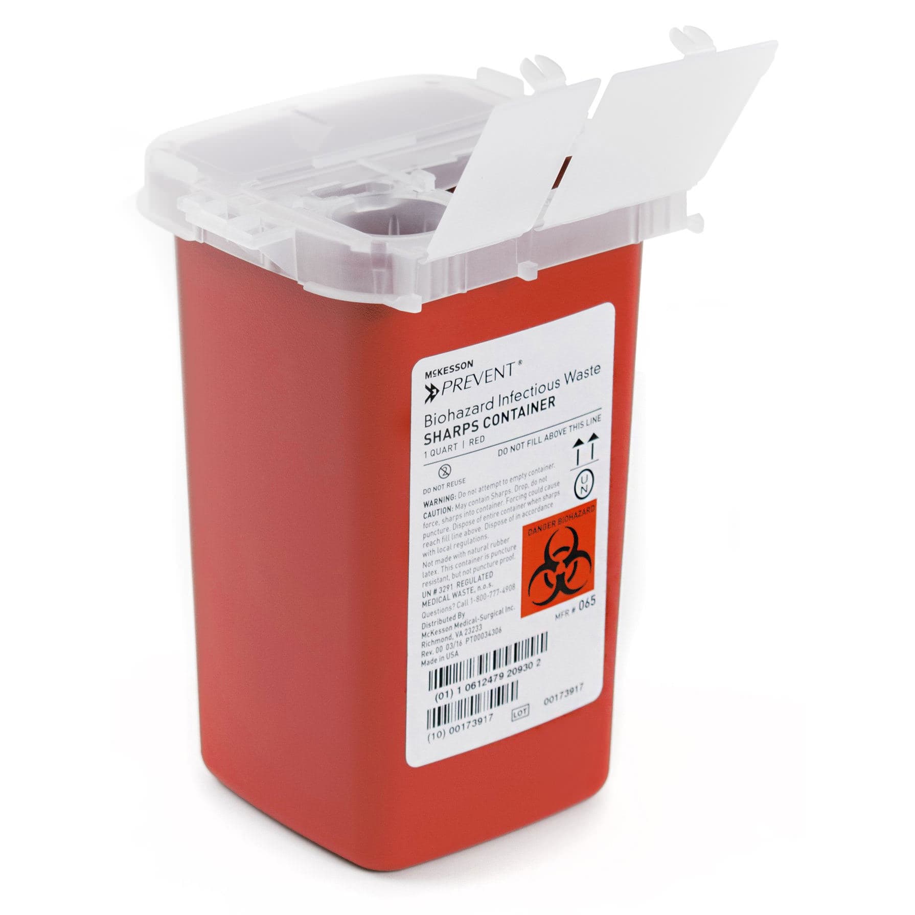 McKesson Prevent Red Base Sharps Container, Vertical Entry - Each - Image 1