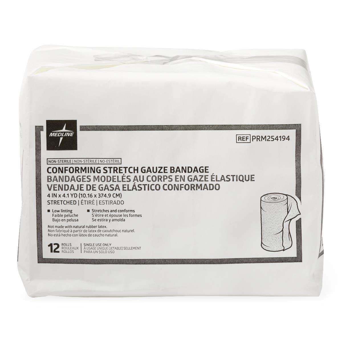 Medline Nonsterile Conforming Stretch Gauze Bandages, 4" x 147.6" - Case of 96 - Image 1