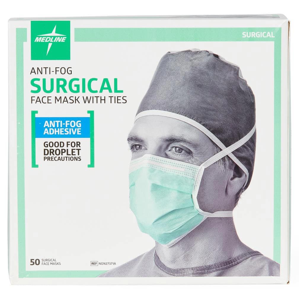 Medline Surgical Face Mask with Ties and Anti-Fog Adhesive Tape, 3 Ply - Image 1