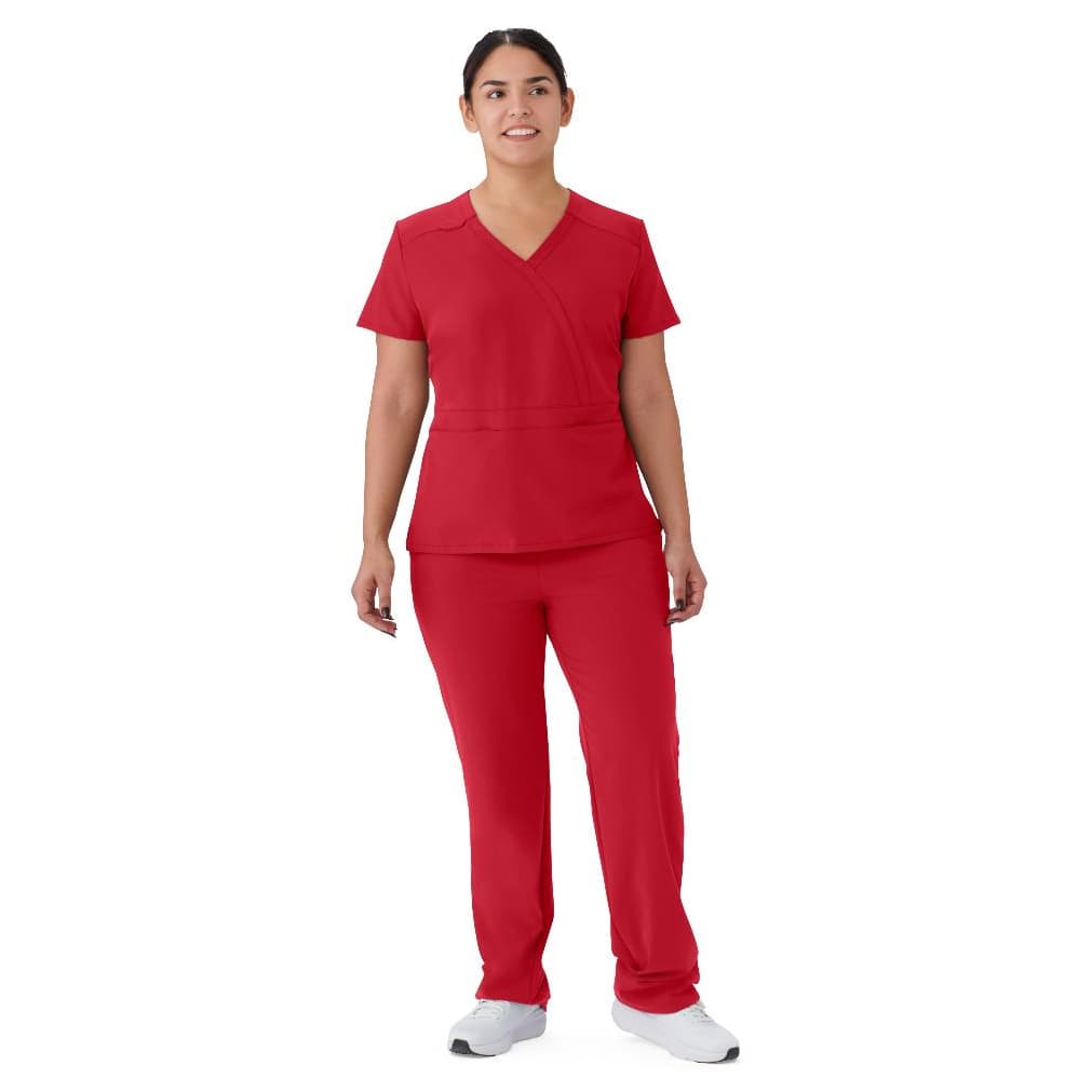 Medline Brooklyn AVE Women's Scrub Top, Mock Wrap, Red, Extra Small - Each - Image 1
