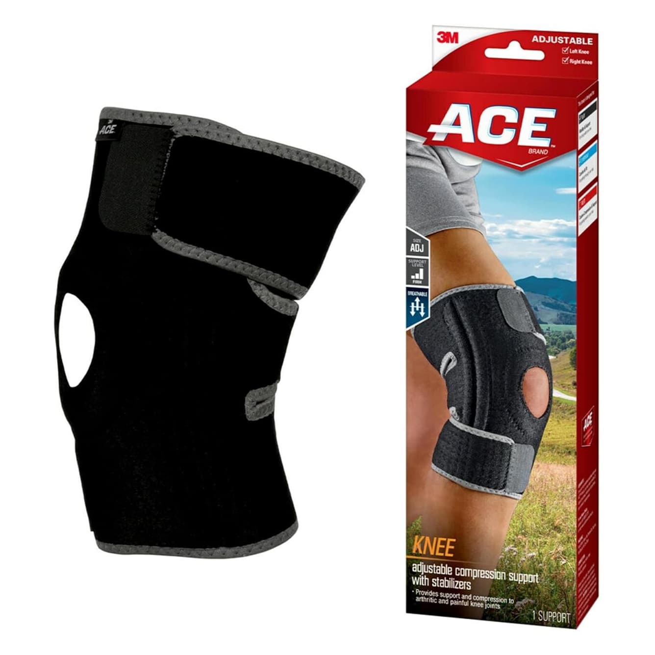 Ace Knee brace with Dual Side Stabilizers, Black-Gray