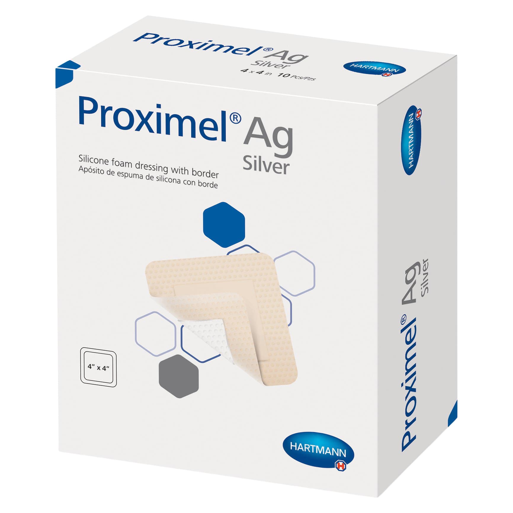Proximel Ag Silicone Bordered Foam Dressing, Sterile, 4 x 12 Inch - Case of 30 - Image 1