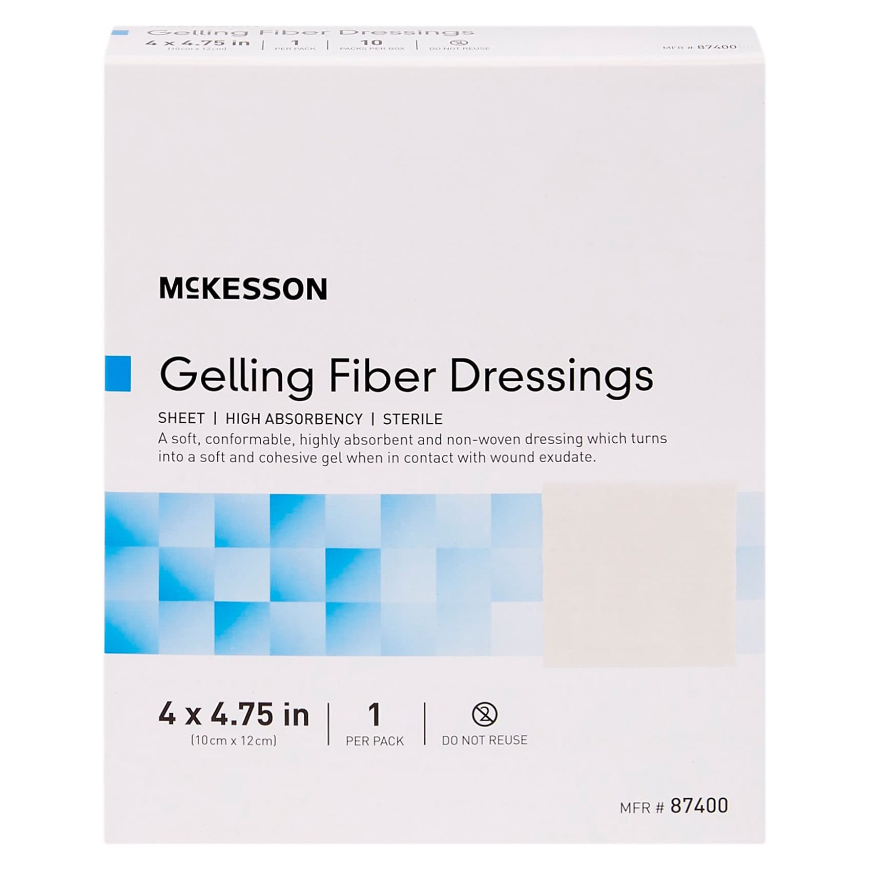 McKesson Absorbent Gelling Fiber Dressing (CMC) 4 x 4-3/4 Inch Rectangle - Each - Image 1