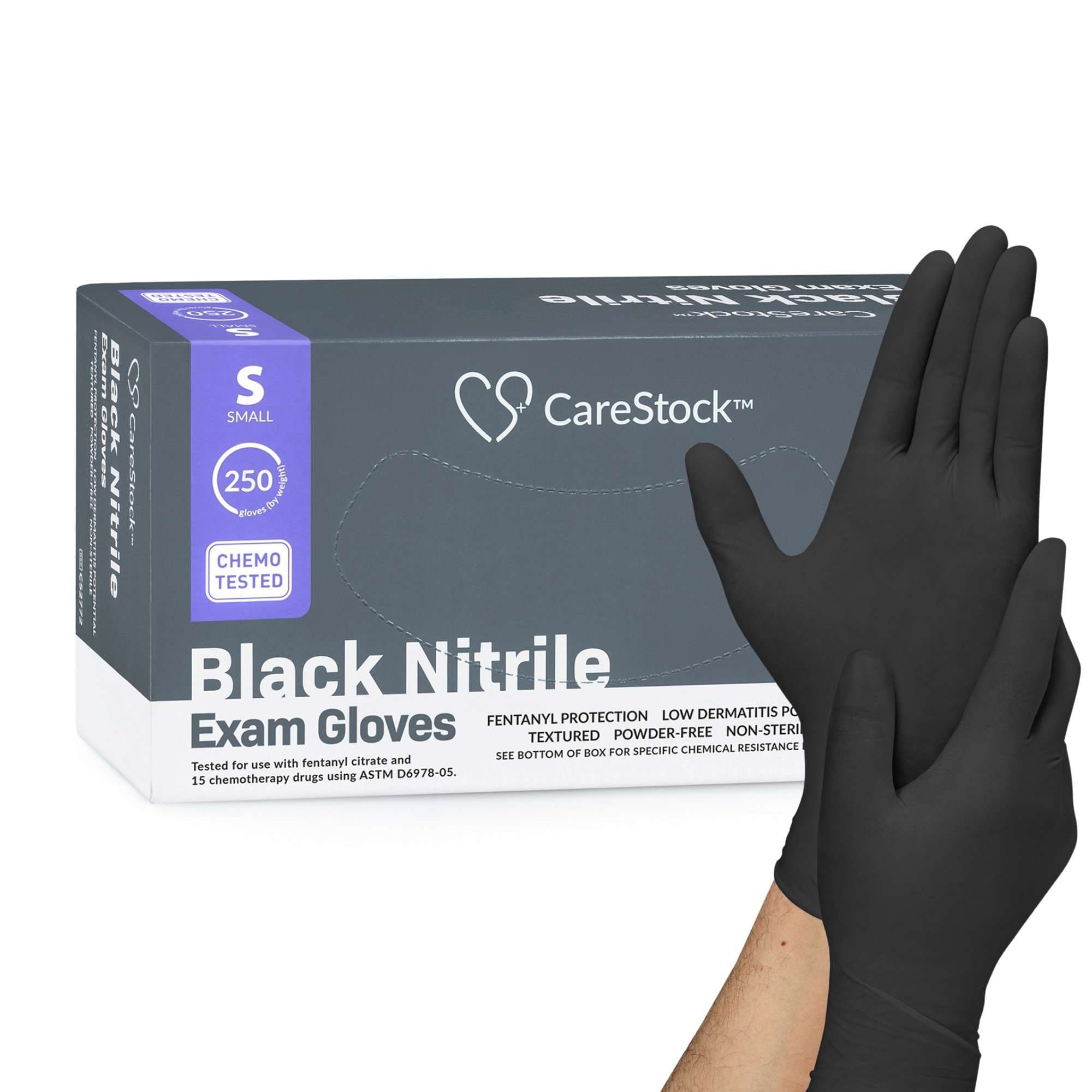 CareStock Small Black Nitrile Exam Gloves - Case of 2500 - Image 1