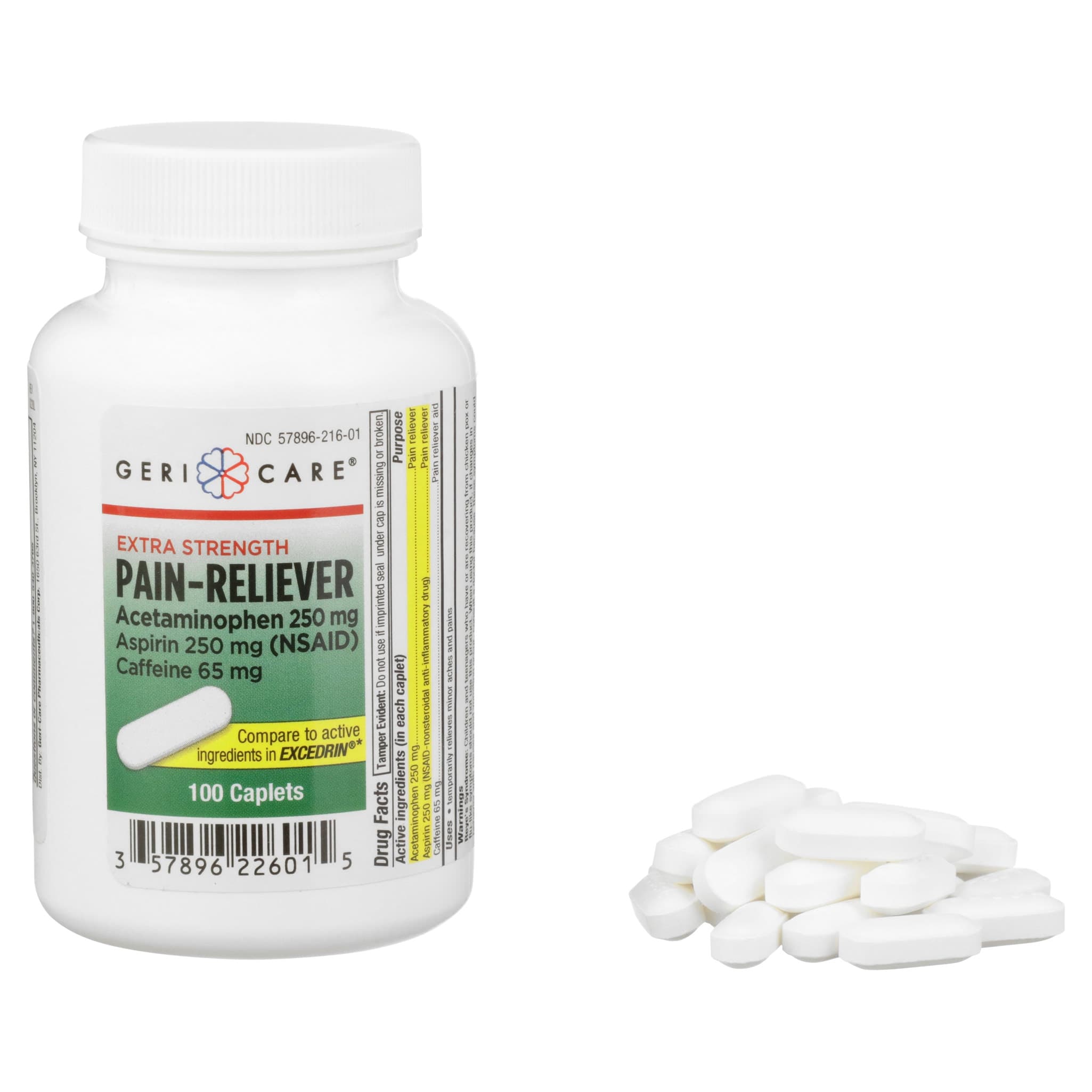 Geri-Care 250 mg - 65 mg Strength Pain Relief Caplet - Case of 1200 - Image 1