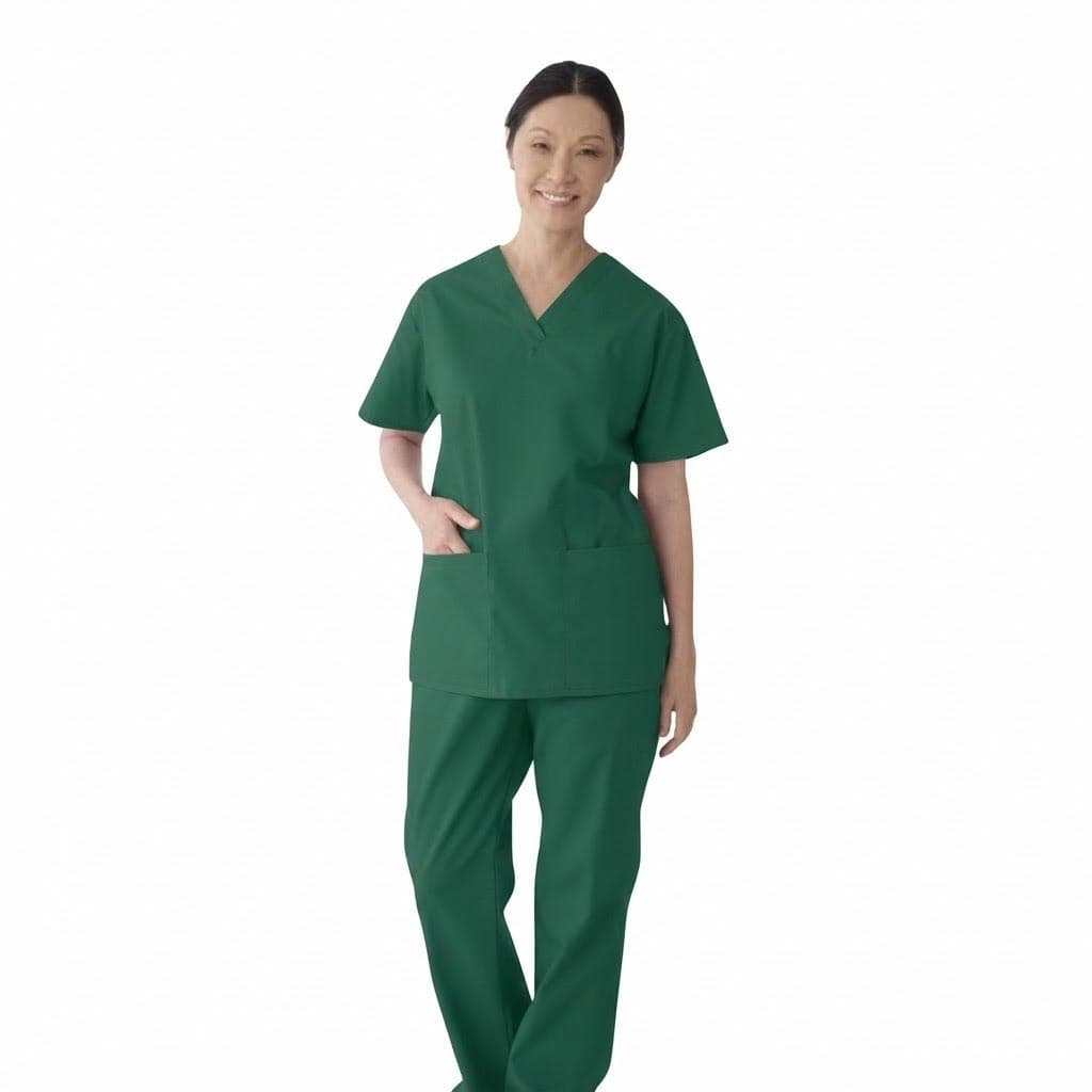 Medline ComfortEase Women's V-neck Tunic Scrub Top, 2-Pockets, Evergreen, Small - Each - Image 1