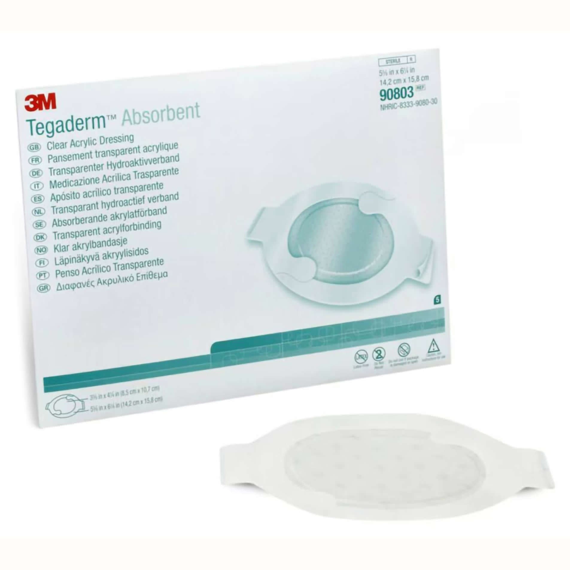 3M Tegaderm Clear Absorbent Acrylic Dressing, Large, 5-5/8 x 6-1/4 Inch - Case of 40 - Image 1