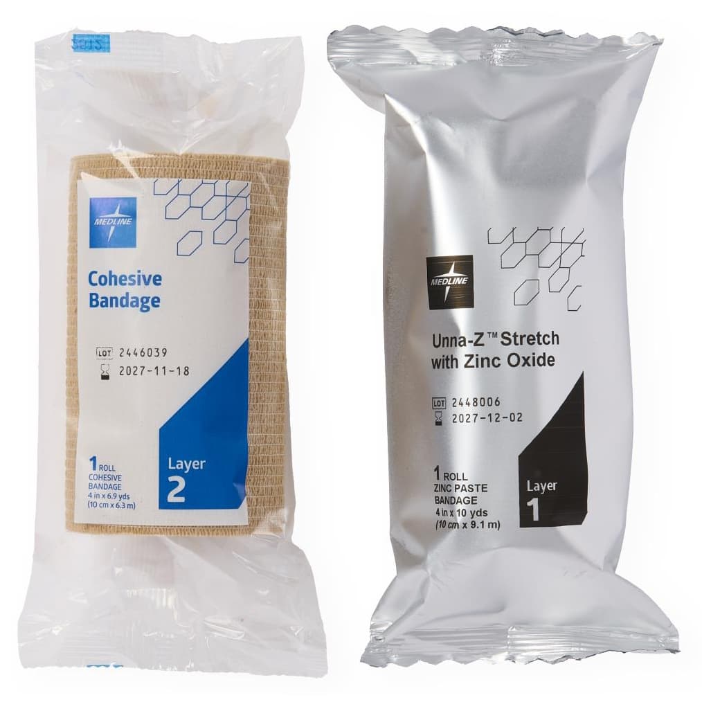 Unna-Z Stretch Zinc Oxide Compression Bandages, Knitted design with Cohesive Bandage - Image 1