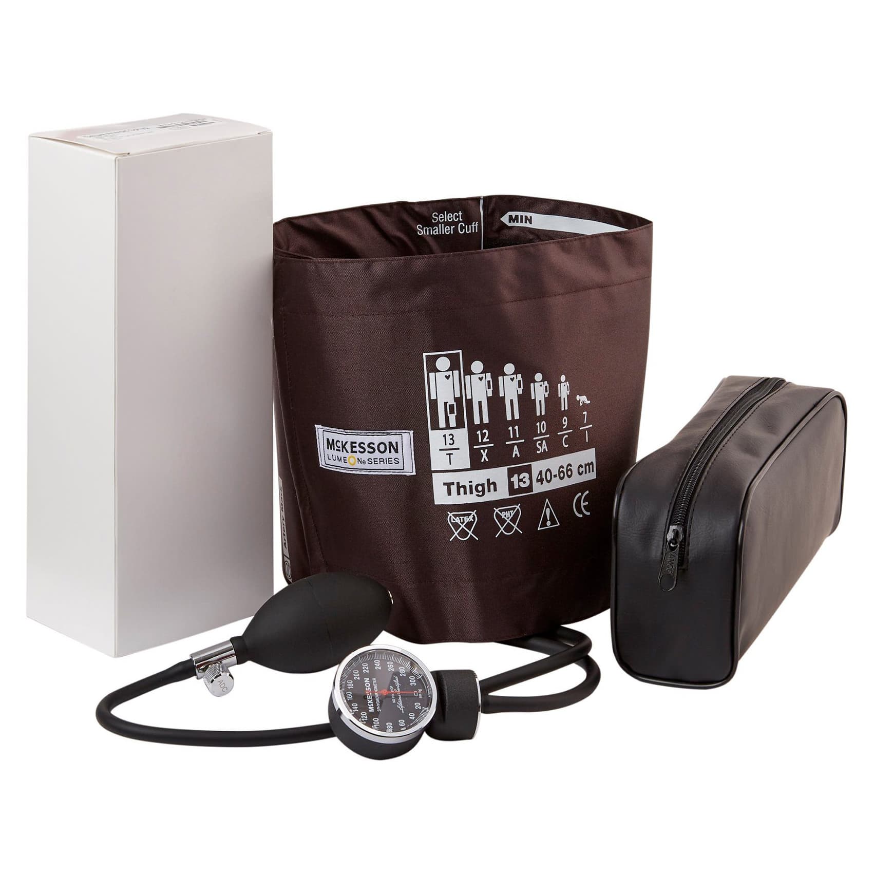 LUMEON 2-Tubes Aneroid Sphygmomanometer with Cuff, Adult Large, Brown - Image 1