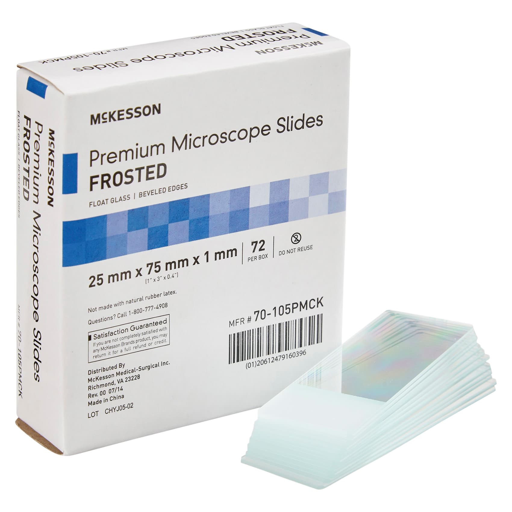 McKesson Microscope Slide, Frosted End, 25 x 75 x 1 mm, Beveled Edges - Box of 72 - Image 1