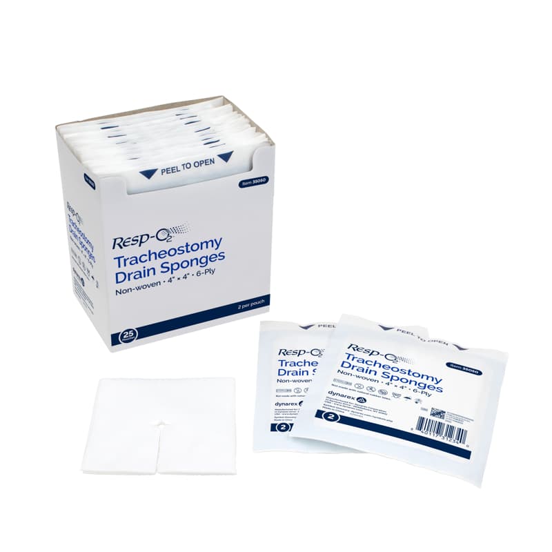 Resp-O2 Tracheostomy Drain Sponges, Non-Woven, Sterile 2's, 4" x 4" - Box of 25 - Image 1
