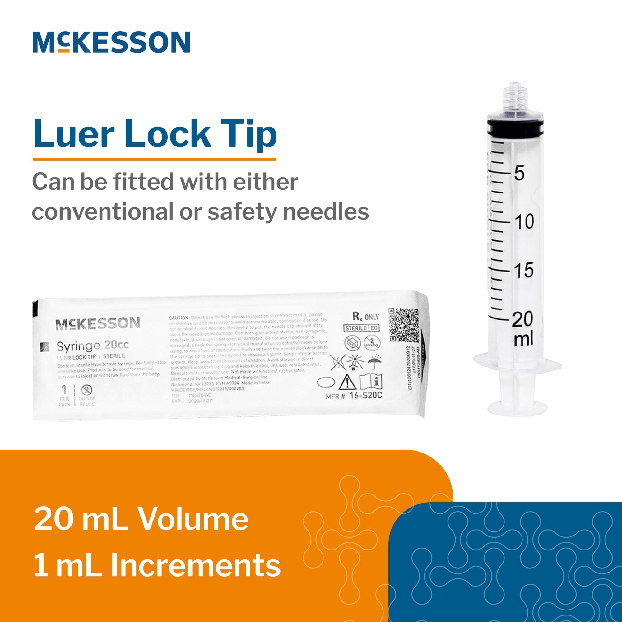McKesson General Purpose Syringe, Luer Lock Tip, 20 mL - Case of 800 - Image 1