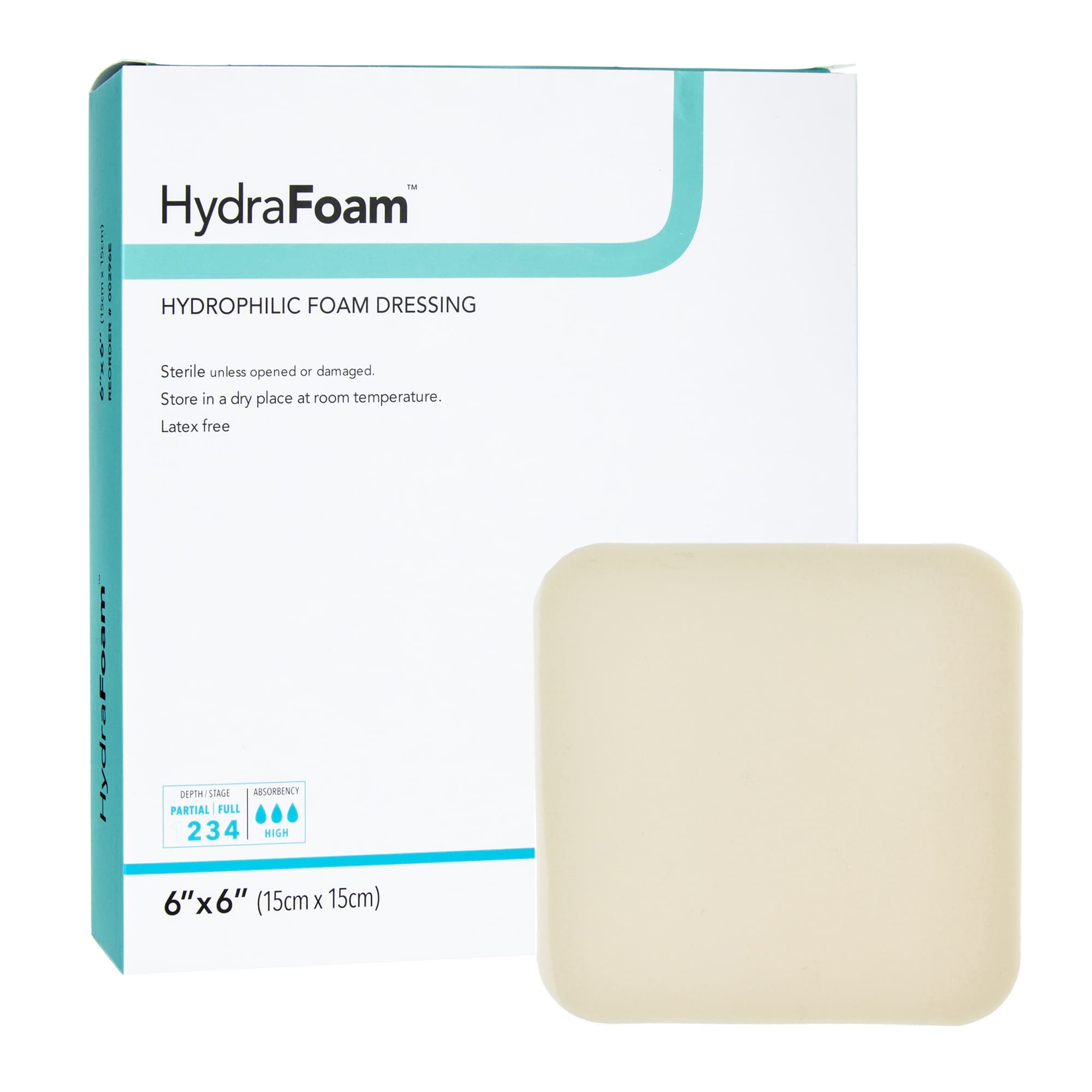 HydraFoam Hydrophilic Foam Dressing, 6 x 6 Inch - Box of 10 - Image 1
