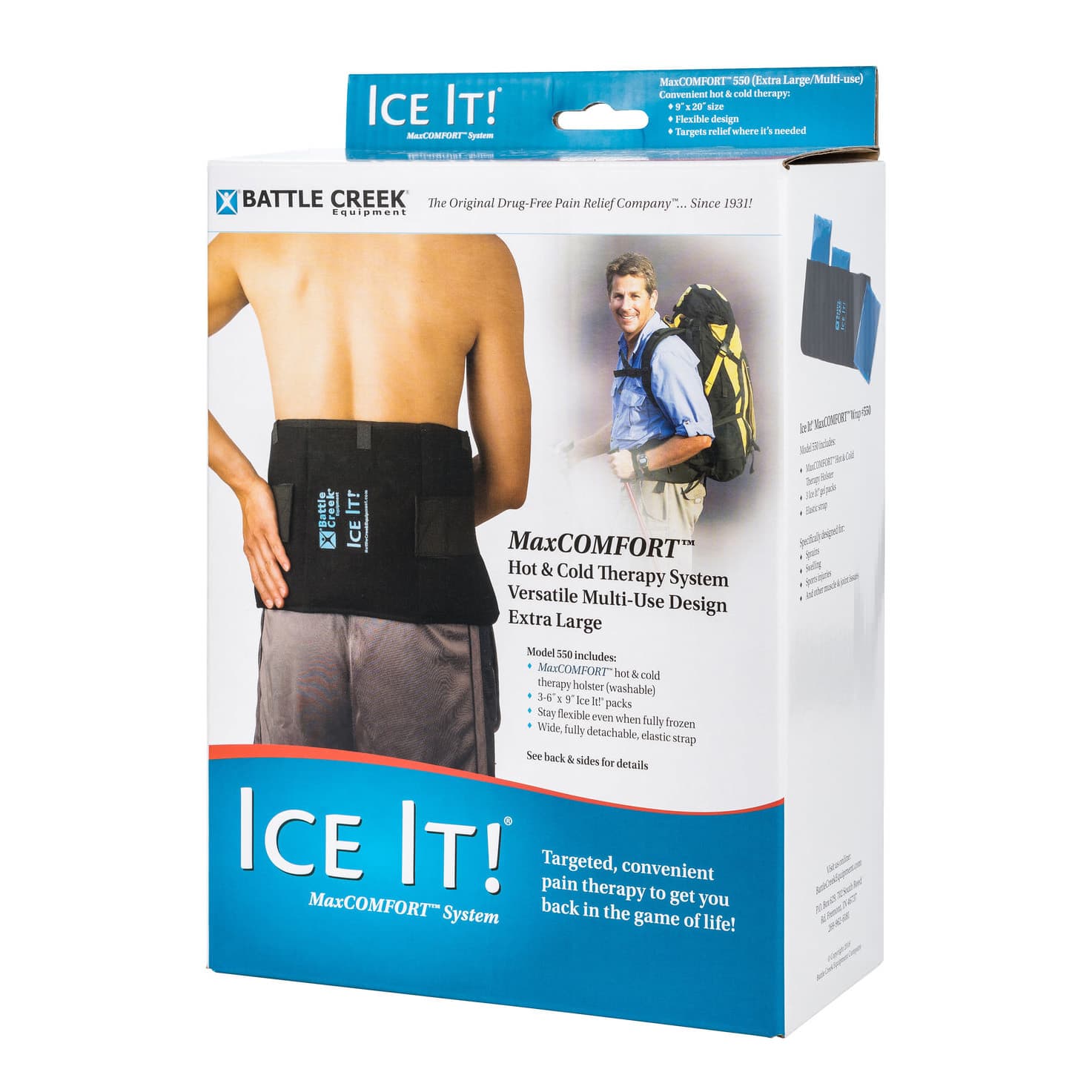 Battle Creek Ice It! ColdComfort Ice Pack Wrap with 3 Cold Packs, 9 x 20 Inch
