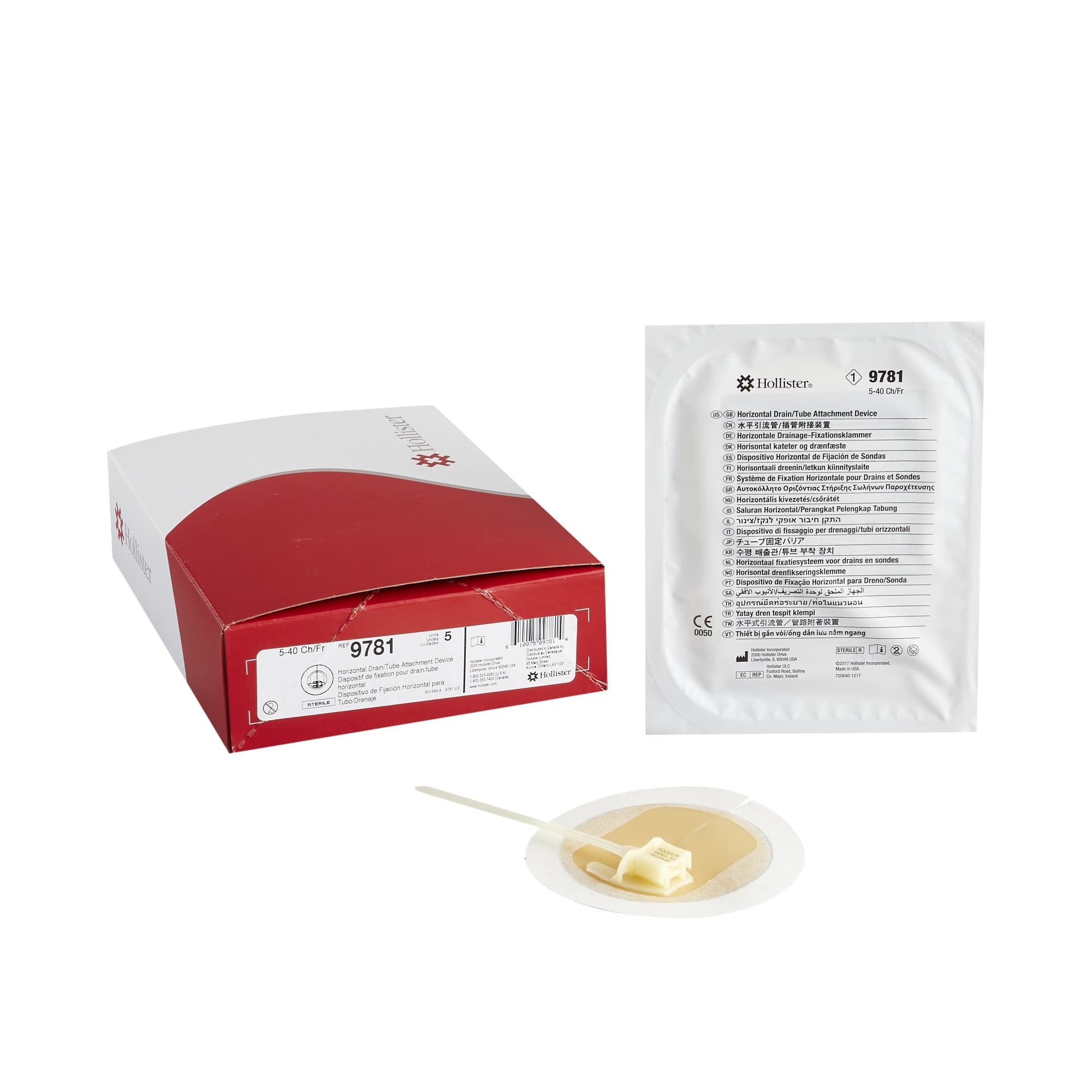 Hollister Horizontal Drain Tube Self-Adhesive Attachment Device, Fits 5 to 40Fr Tubes - Box of 5 - Image 1