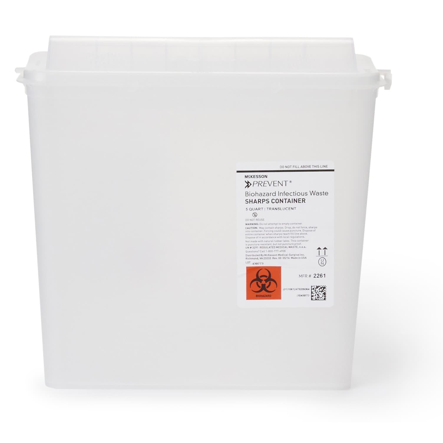 McKesson NonSterile Polypropylene Horizontal Sharps Container, 5 Quart - Image 1