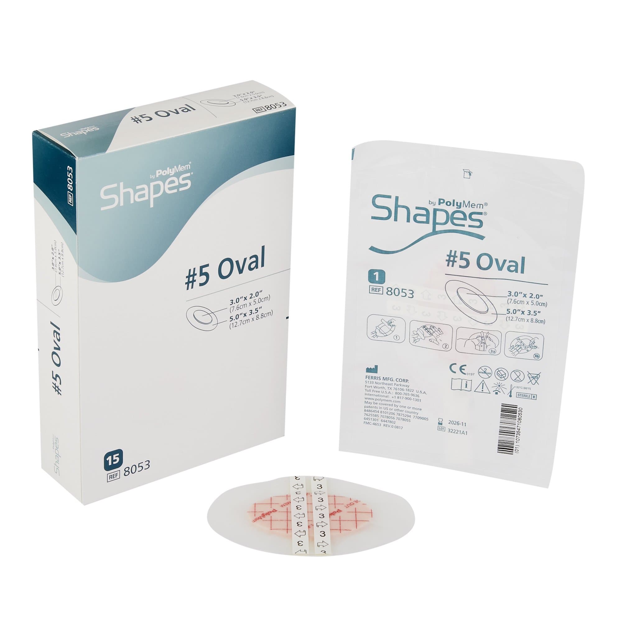 PolyMem Oval Shapes Film Adhesive Dressing, 5 x 3.5 Inch - Box of 15 - Image 1