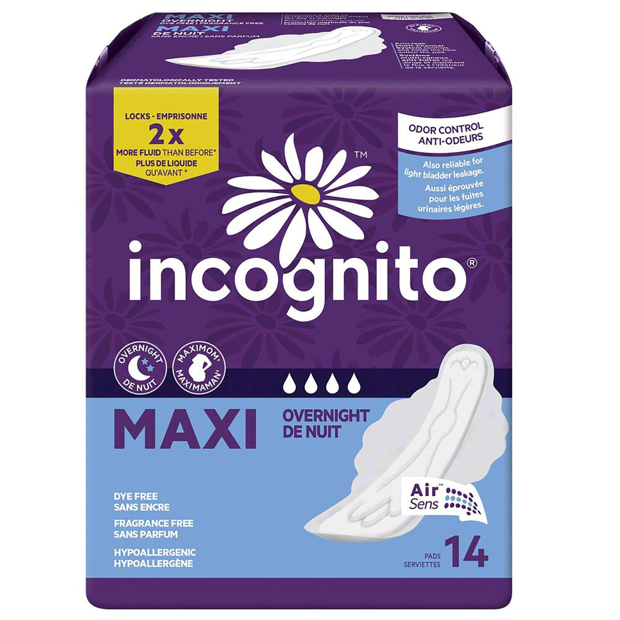 Incognito Maxi with Wings Overnight Heavy Absorbency Feminine Pad - Package of 14 - Image 1