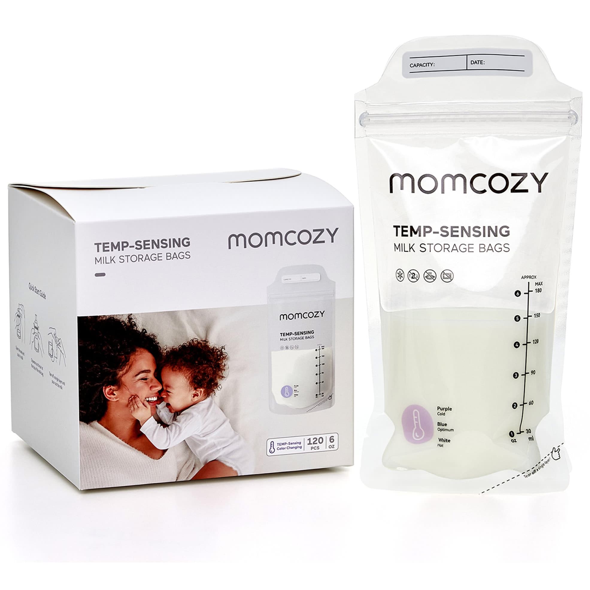 Momcozy Temp-Sensing Breast Milk Storage Bag - Package of 120 - Image 1