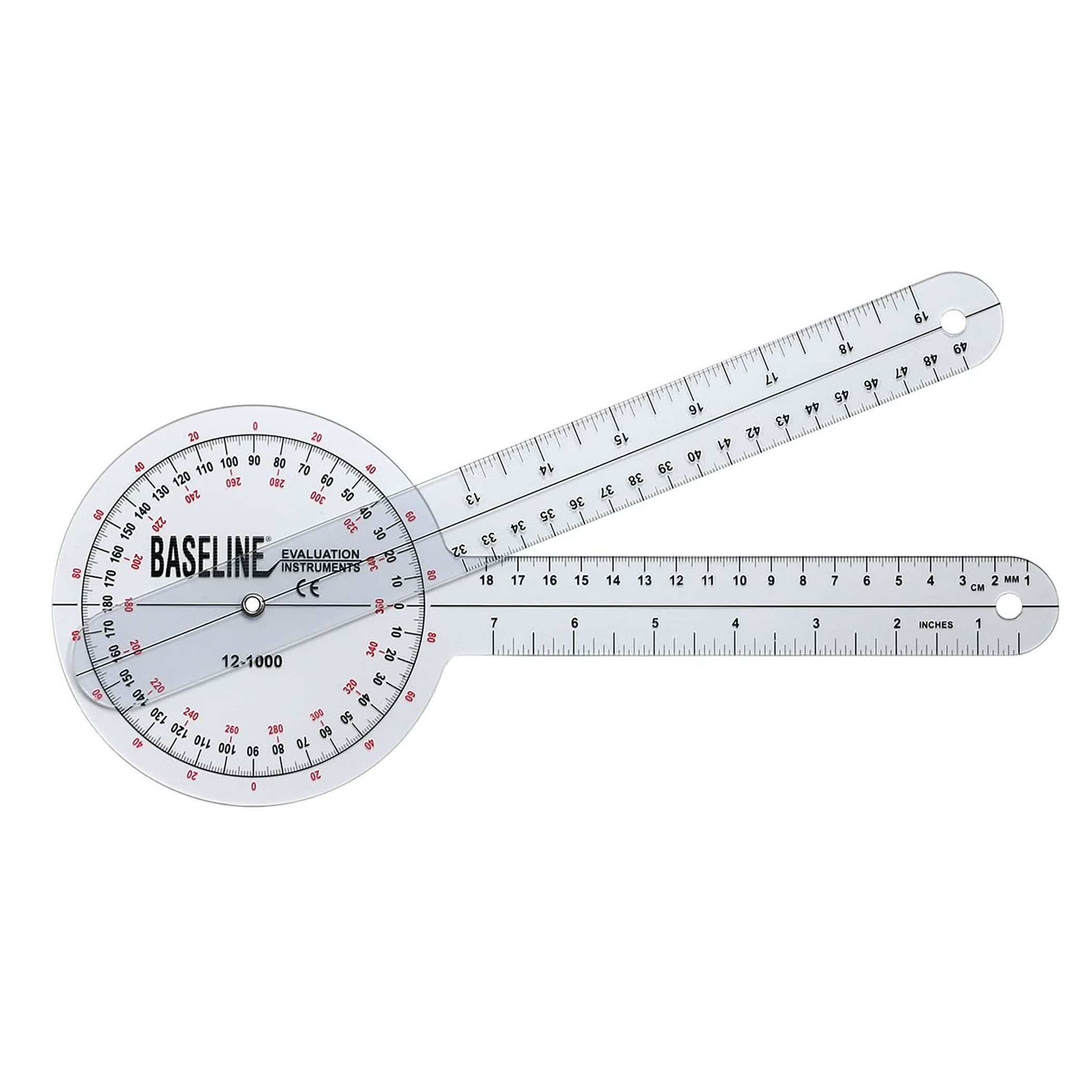 Baseline 360 Degree Transparent Plastic Goniometer, 12" Arms - Image 1