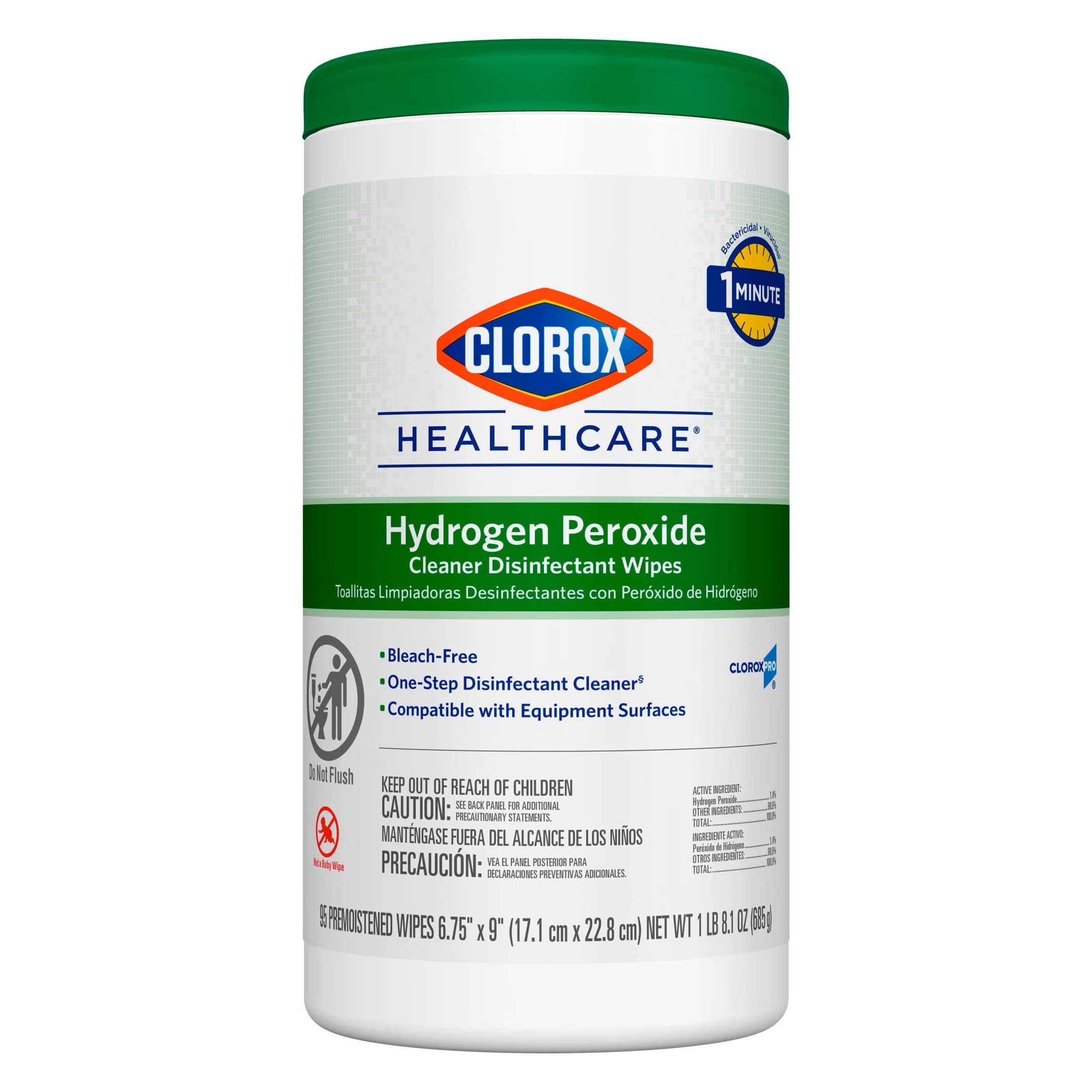 Clorox Healthcare Surface Disinfectant Cleaner Wipe, Canister, 5-3/4 x 6-3/4 Inch - Carton of 95 - Image 1