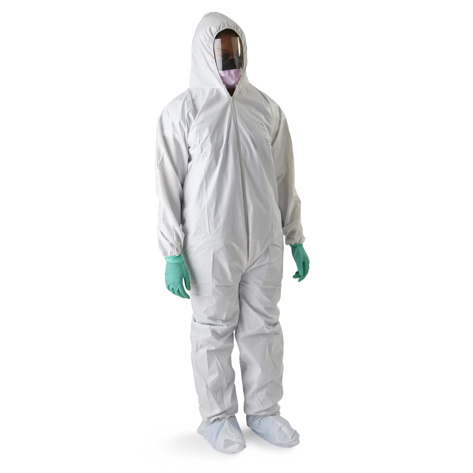 Medline Disposable Static-Dissipative Microporous Coveralls with Hood & Boot, Large - Each - Image 1