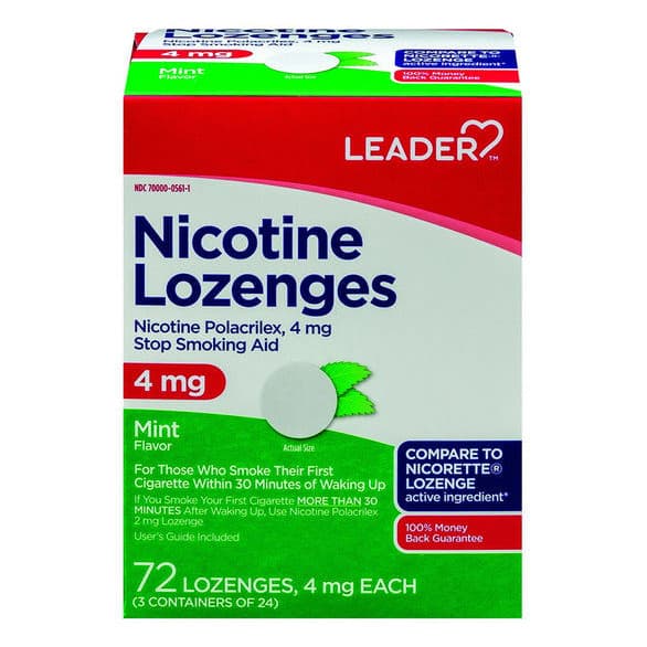 Leader Nicotine Lozenge Nicotine Polacrilex, 4 mg, Mint, 72 ct - Each