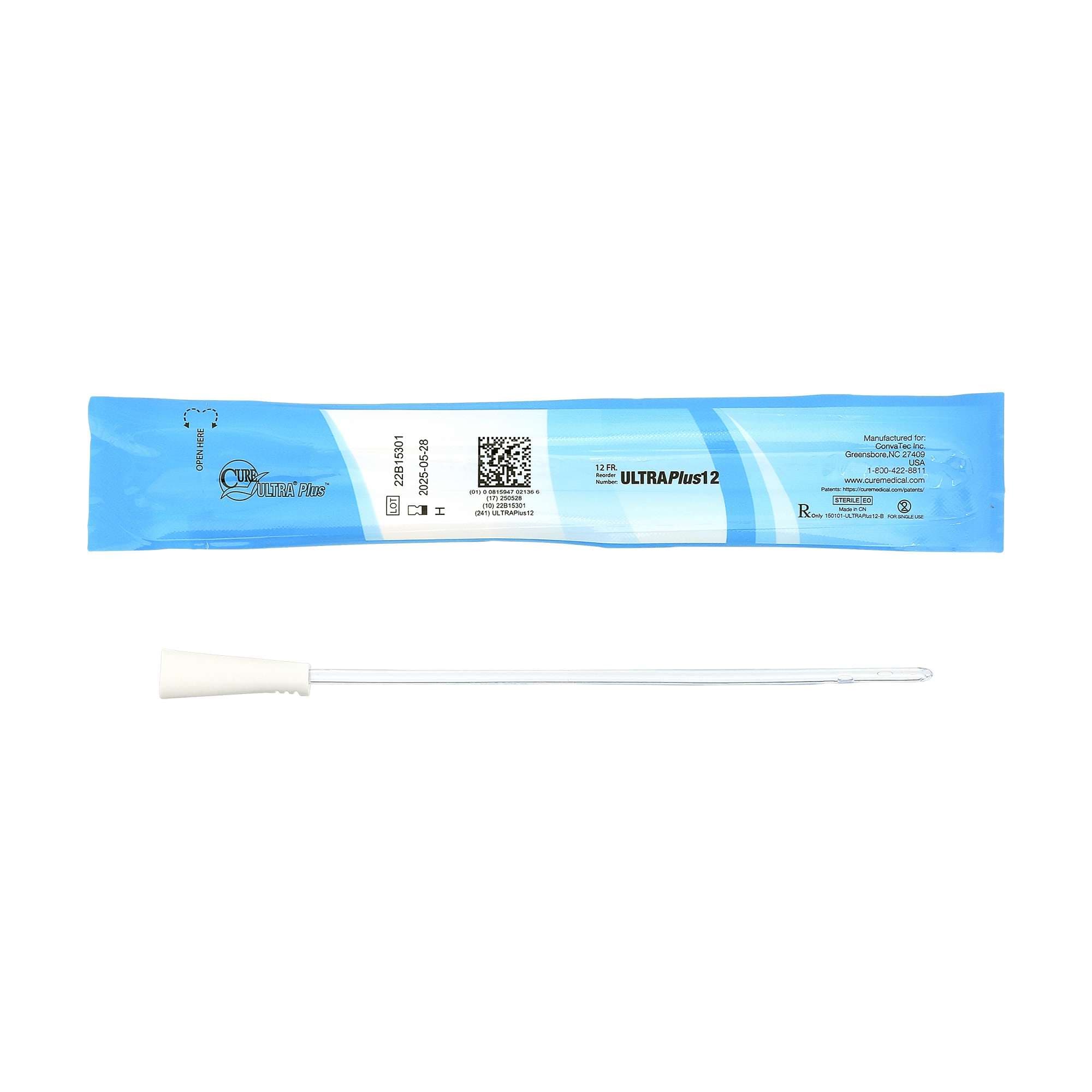 Cure Ultra Plus Urethral Catheter, White, 12 Fr - Box of 30 - Image 1