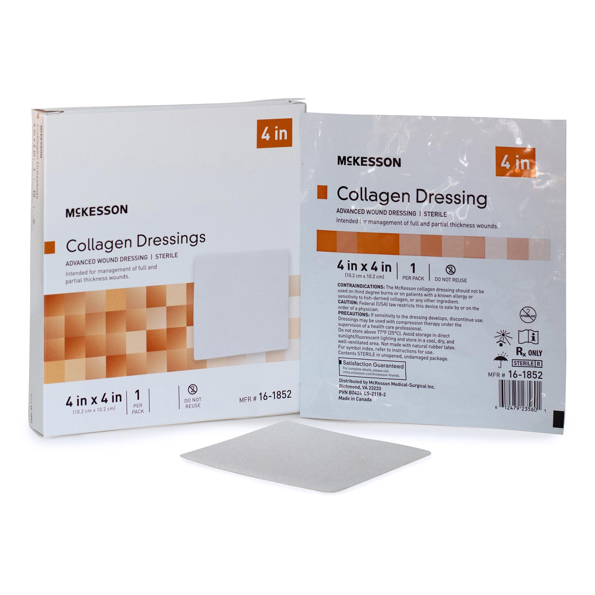 McKesson Collagen Dressing White Square Sterile, 4 X 4 Inch - Each - Image 1