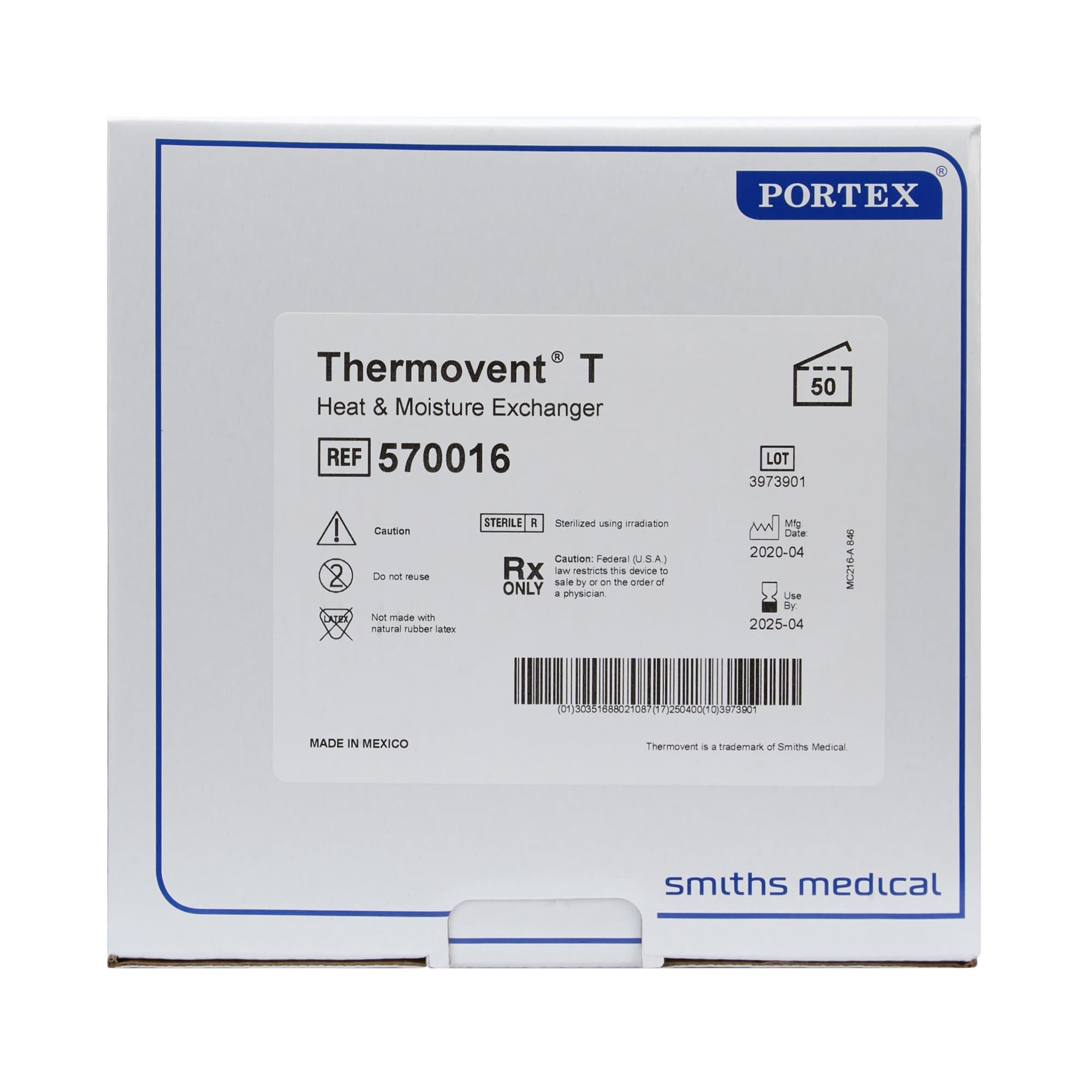 Thermovent Heat and Moisture Exchanger-Trach 11.3 mL Without Filter 25 mg H20 @ VT 500 mL - Case of 50 - Image 1