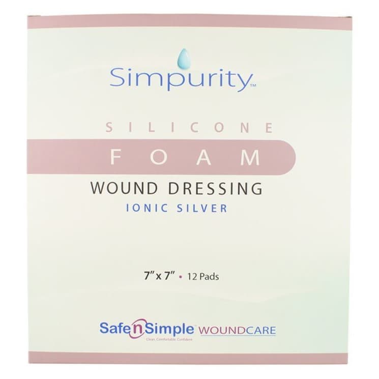 Simpurity Silver Silicone Foam Dressing, 7 x 7 Inch - Box of 12 - Image 1