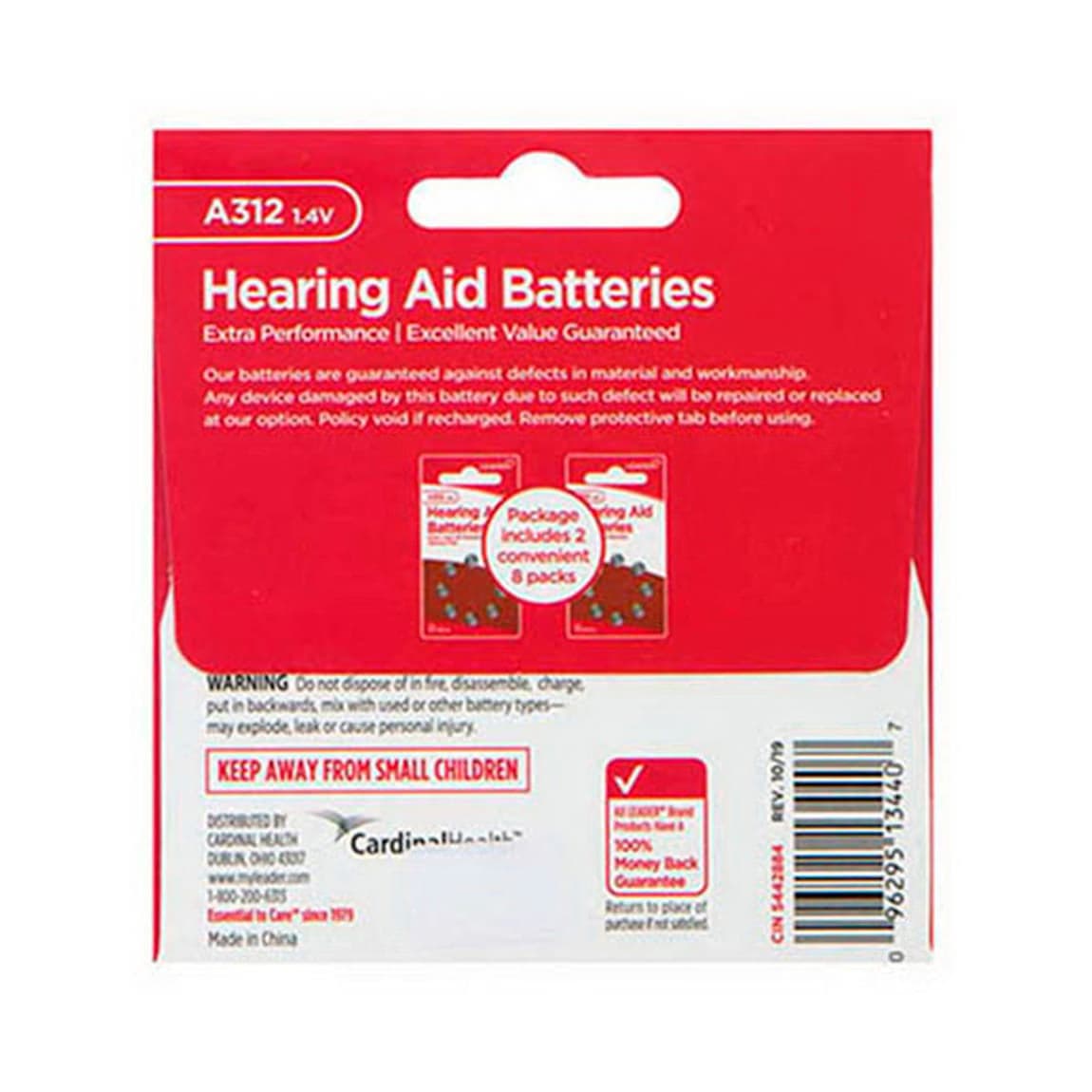 Leader Hearing Aid Batteries, Size 312, Mercury-Free, 16 Count - Package of 16 - Image 2